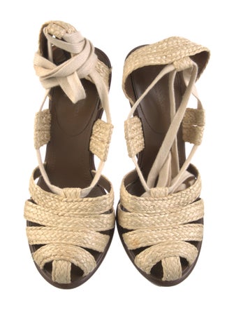 Bottega Veneta Raffia Braided Accents T-Strap Pumps
