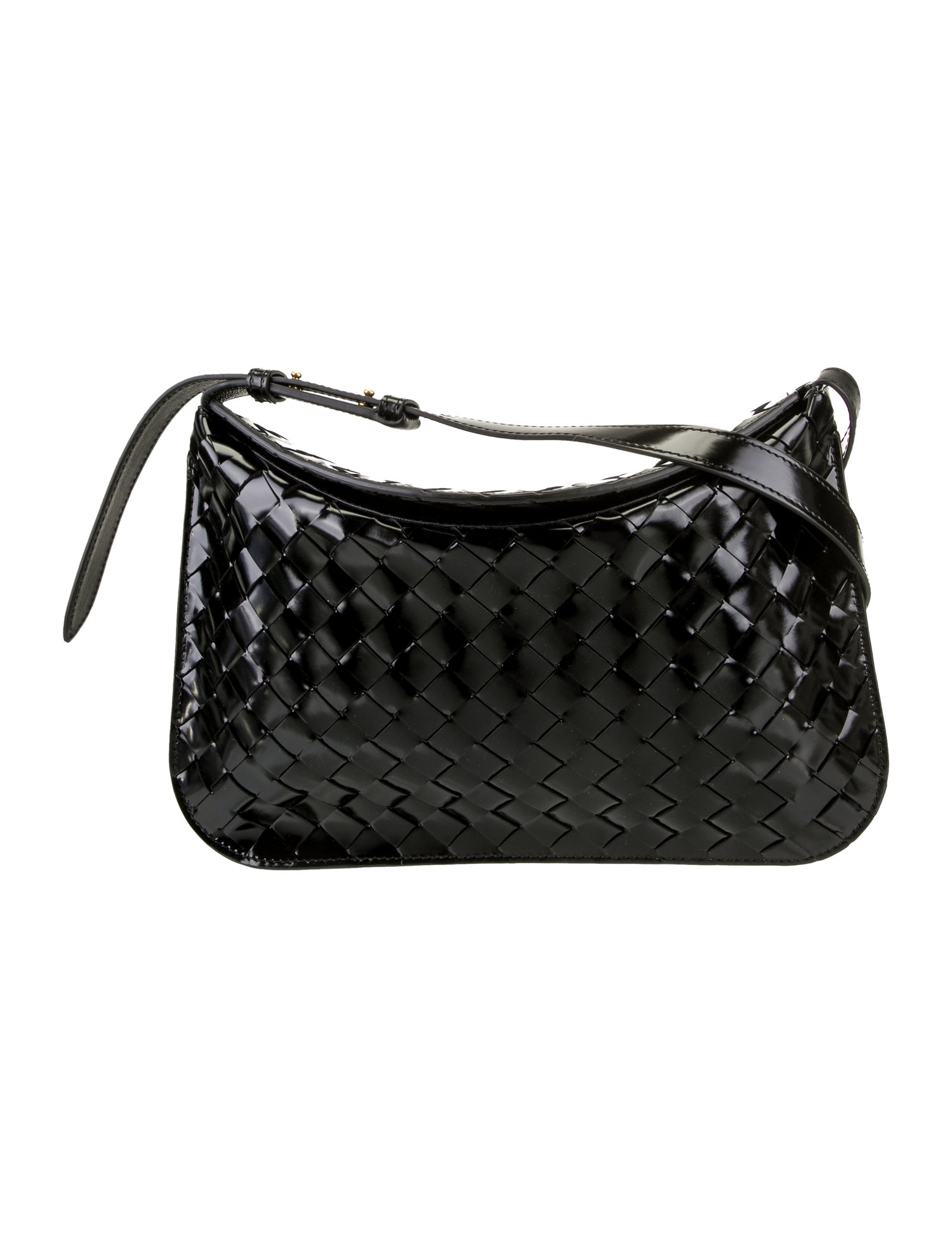 Bottega Veneta Intrecciato Intrecciato Patent Black Leather Flap Small Shoulder Bag
