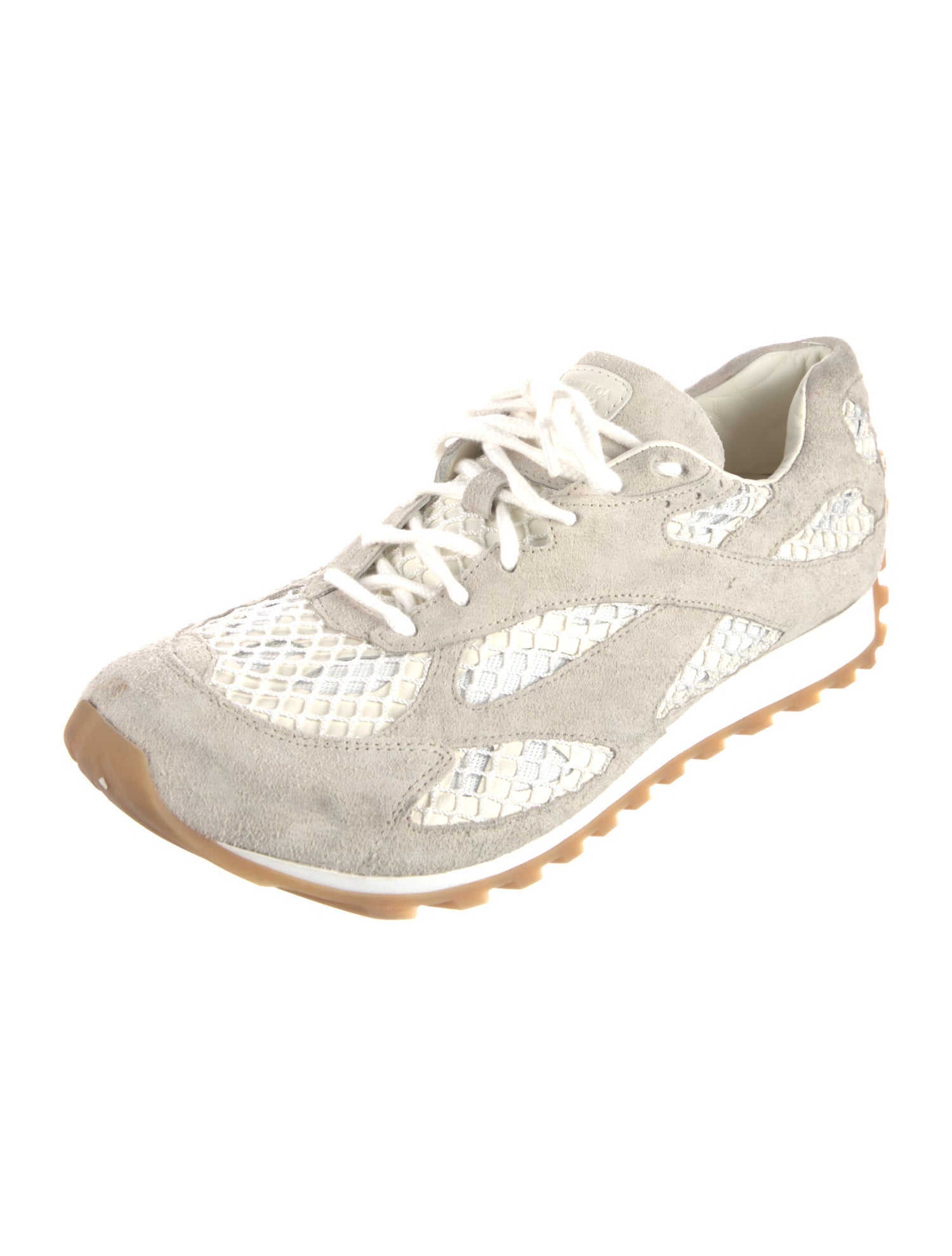 Bottega Veneta Suede Colorblock Pattern Sneakers