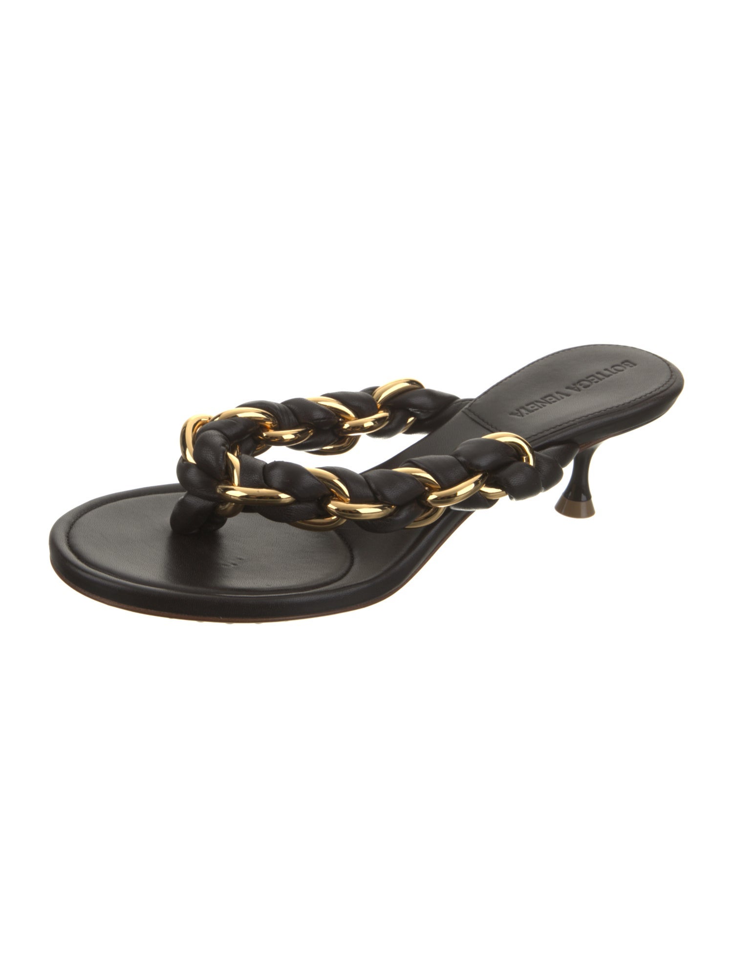 Bottega Veneta Leather Chain-Link Accents Slides