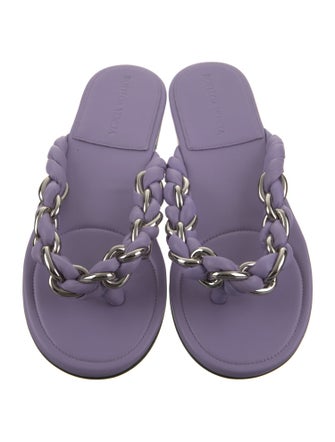 Bottega Veneta Leather Chain-Link Accents Slides