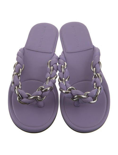 Bottega Veneta Leather Chain-Link Accents Slides
