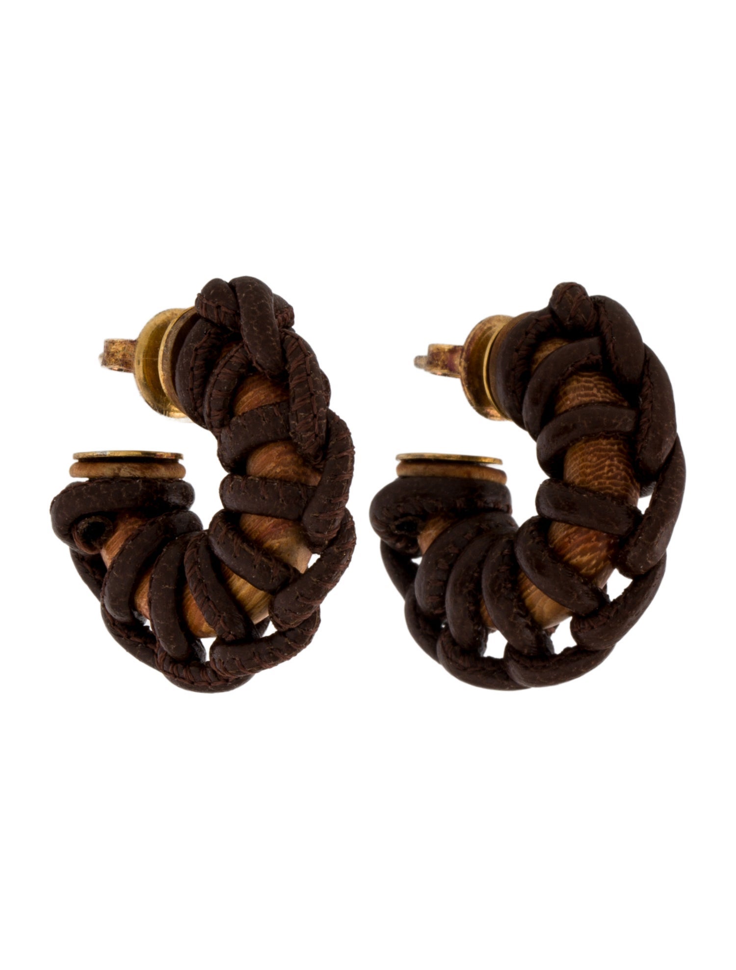 Bottega Veneta Wood & Leather Hoop Earrings