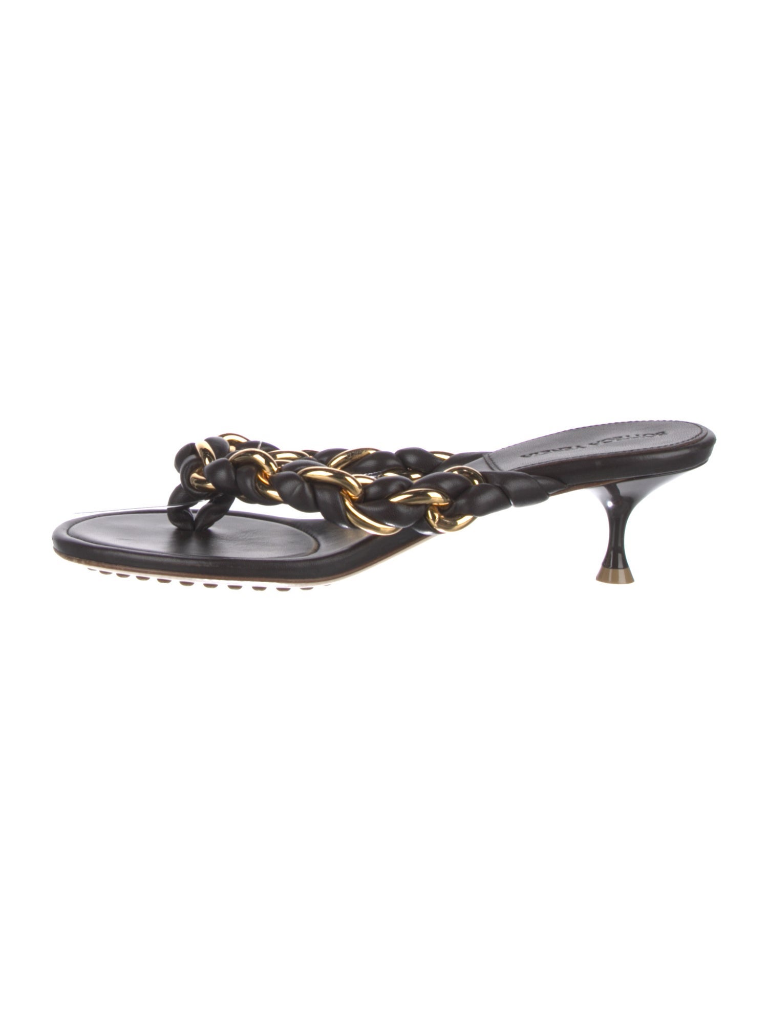 Bottega Veneta Leather Chain-Link Accents Slides