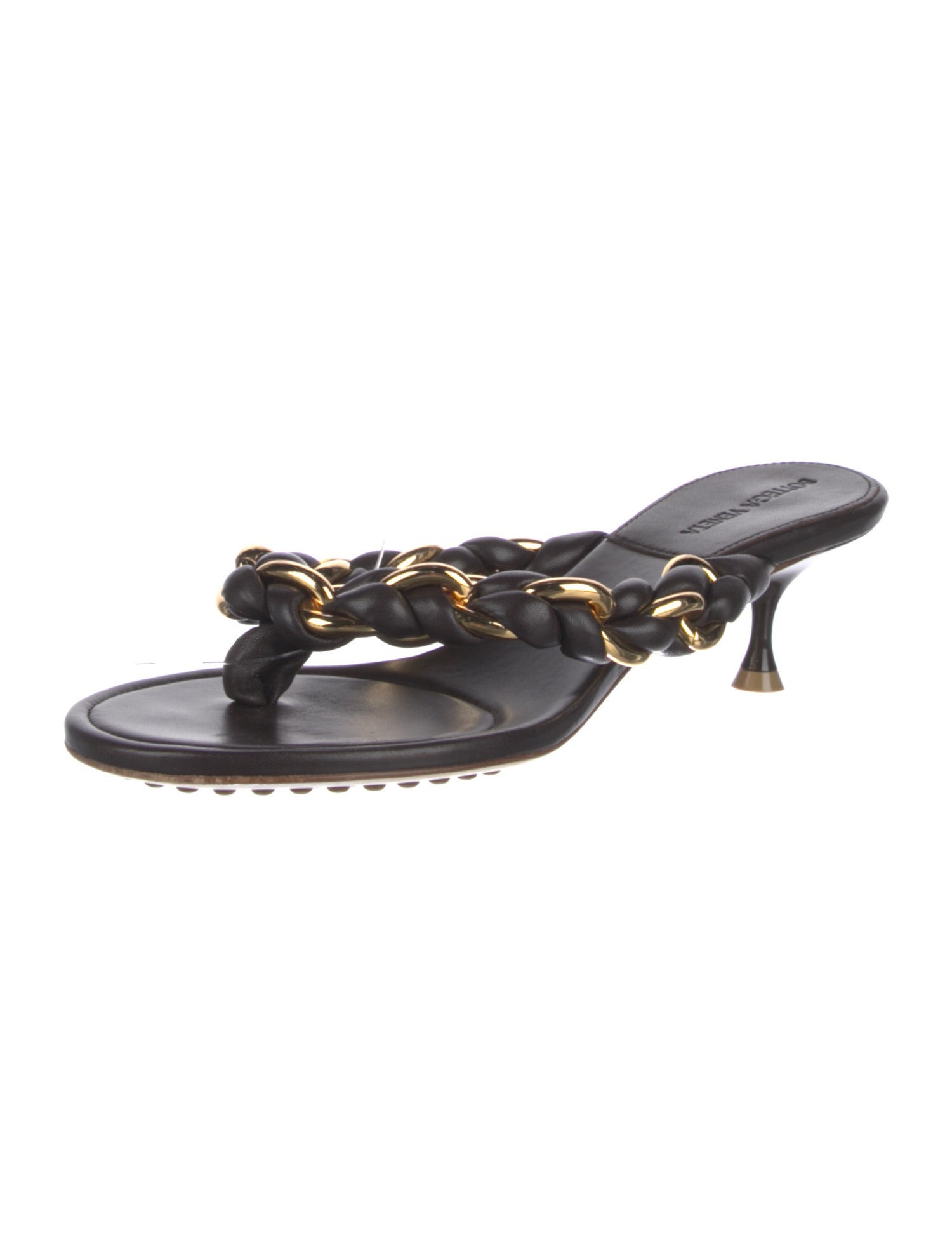 Bottega Veneta Leather Chain-Link Accents Slides
