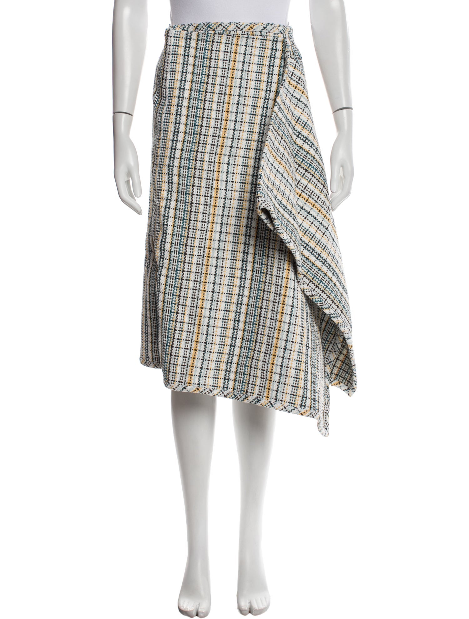 Bottega Veneta Plaid Print Midi Length Skirt