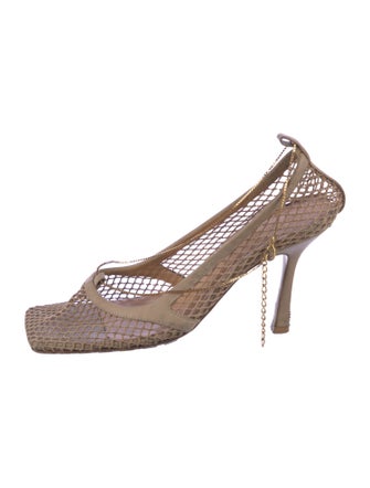 Bottega Veneta Mesh Leather Trim Embellishment Slingback Pumps