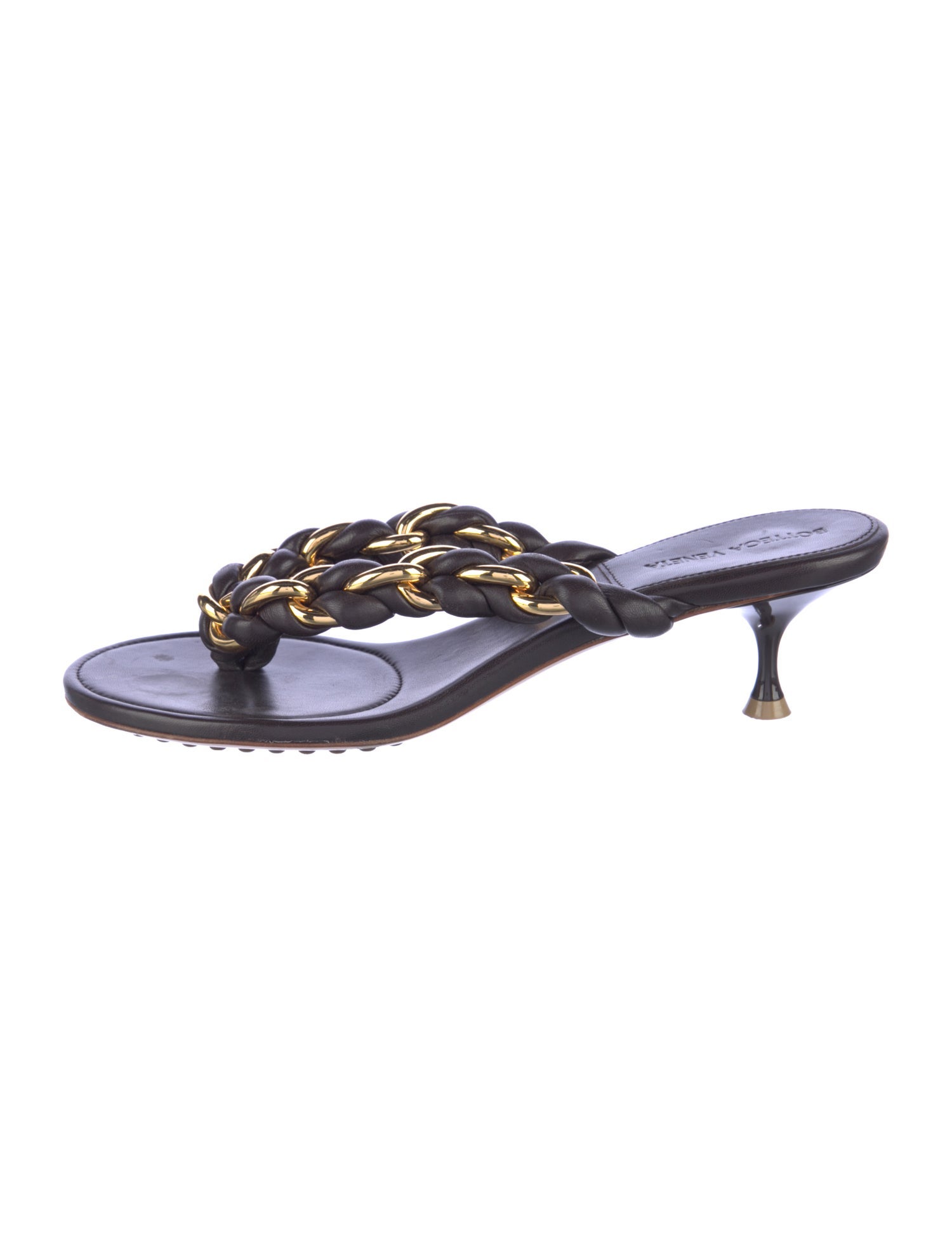 Bottega Veneta Leather Chain-Link Accents Slides