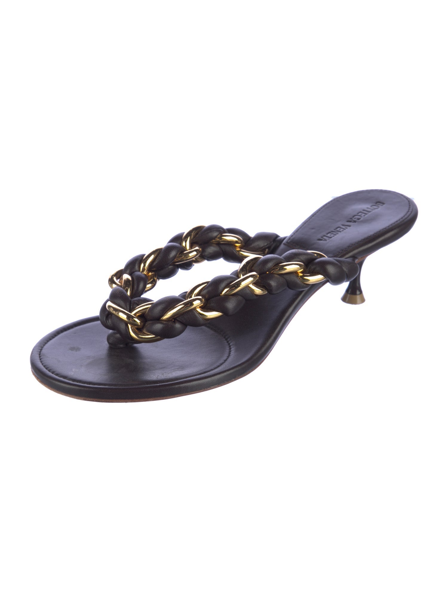 Bottega Veneta Leather Chain-Link Accents Slides