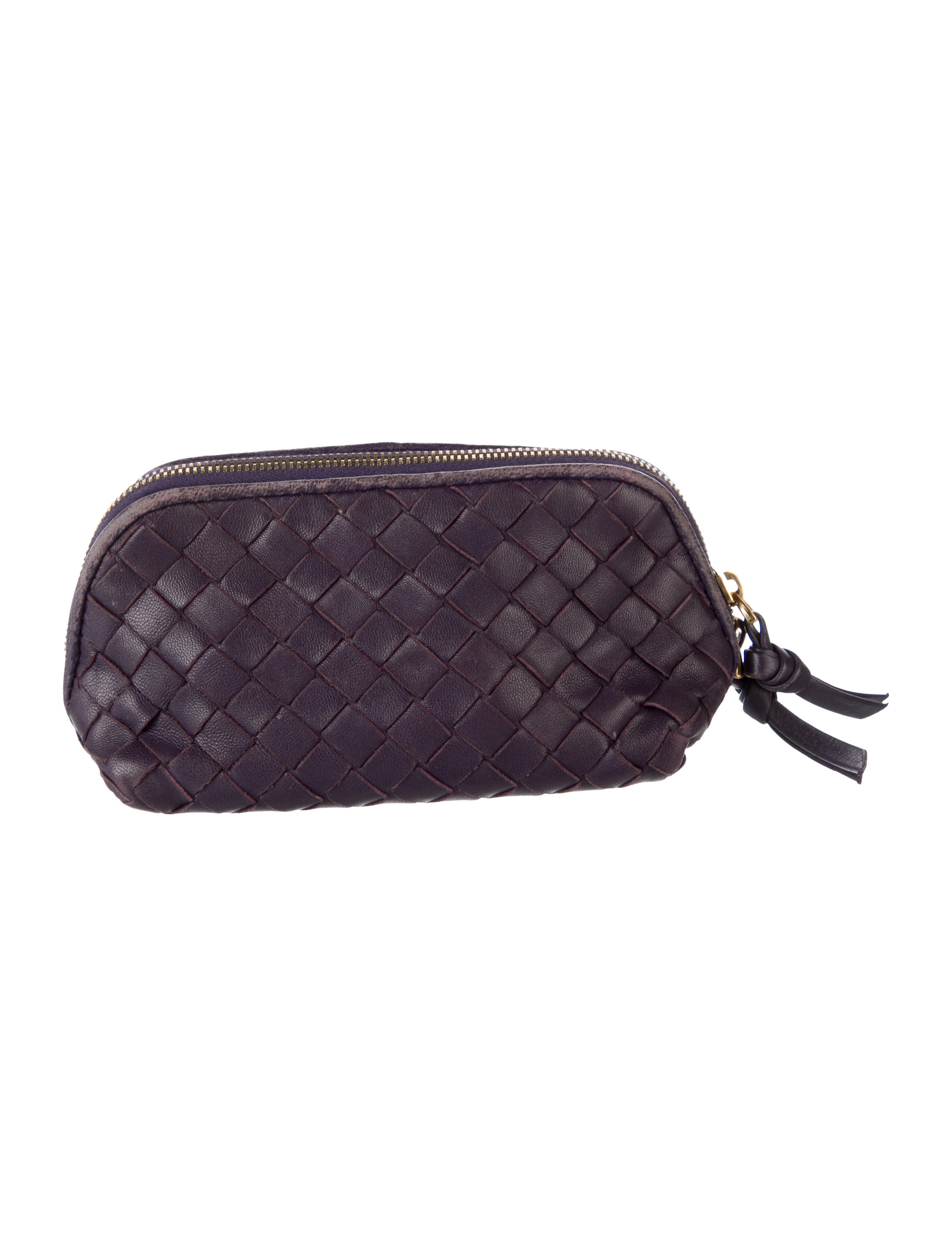 Bottega Veneta purple leather weaved small cosmetic bag