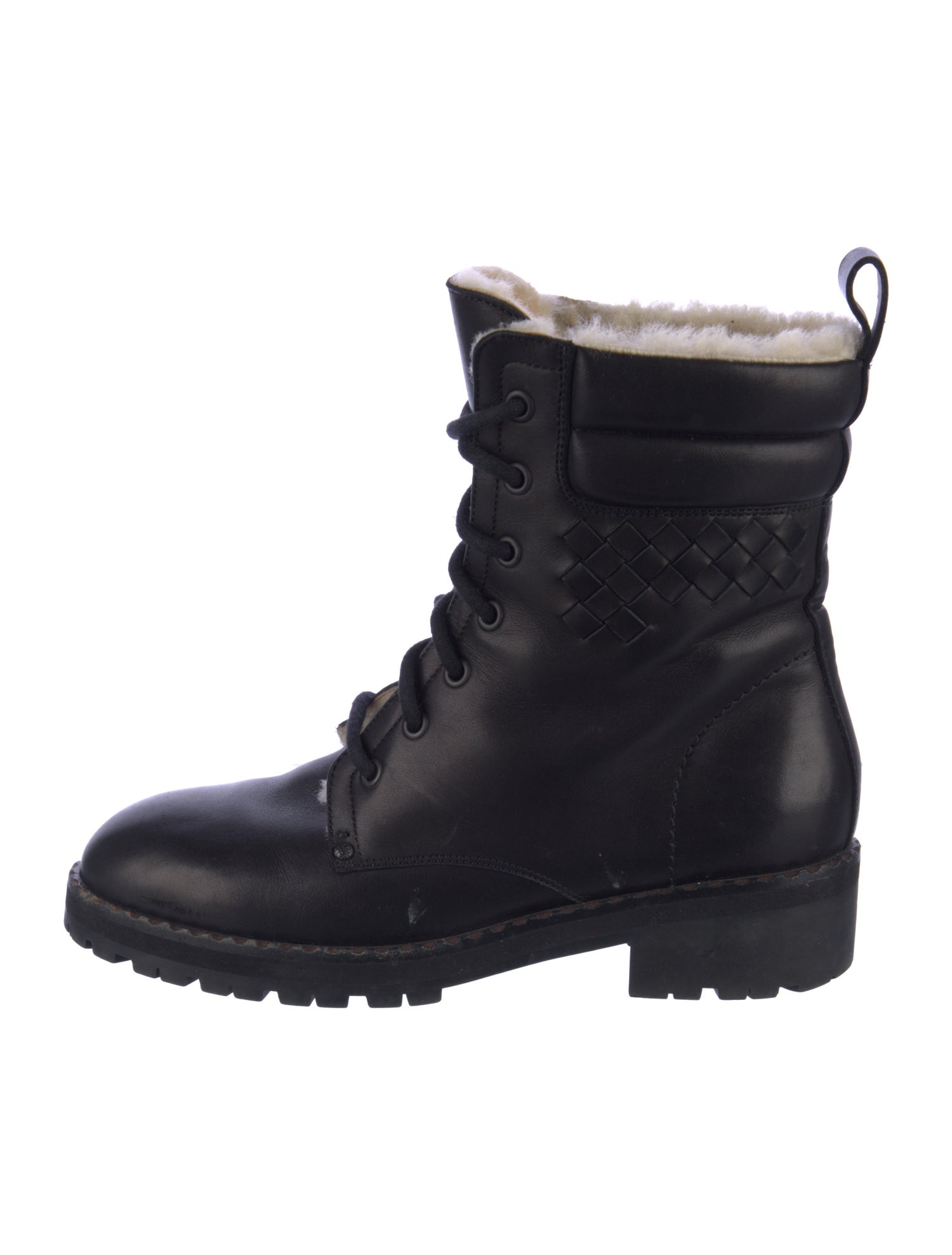 Bottega Veneta Intrecciato Weave Leather Combat Boots