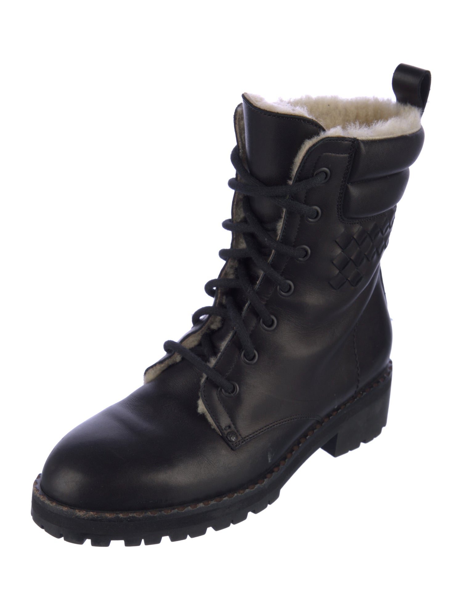 Bottega Veneta Intrecciato Weave Leather Combat Boots