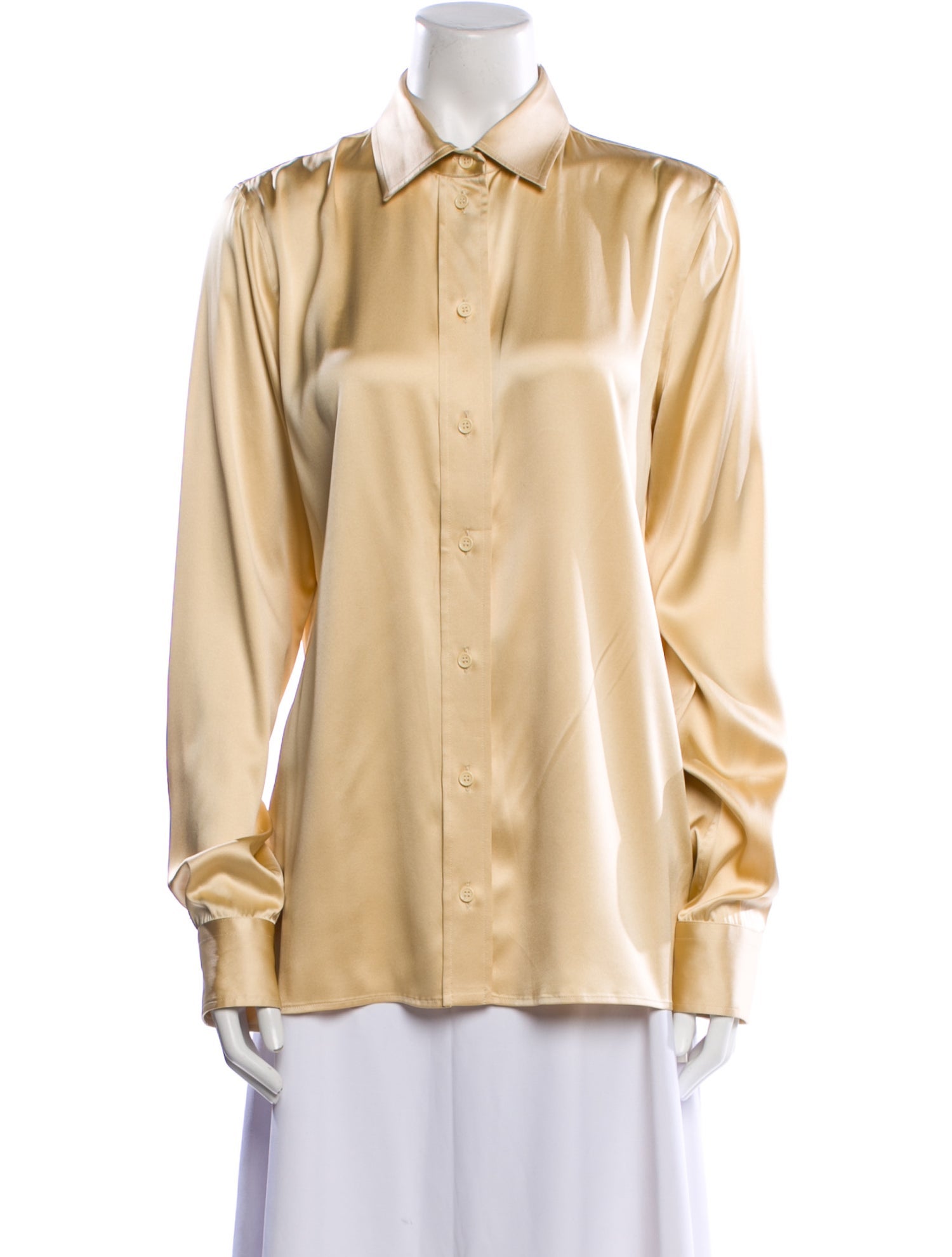 Bottega Veneta Silk Long Sleeve Button-Up Top