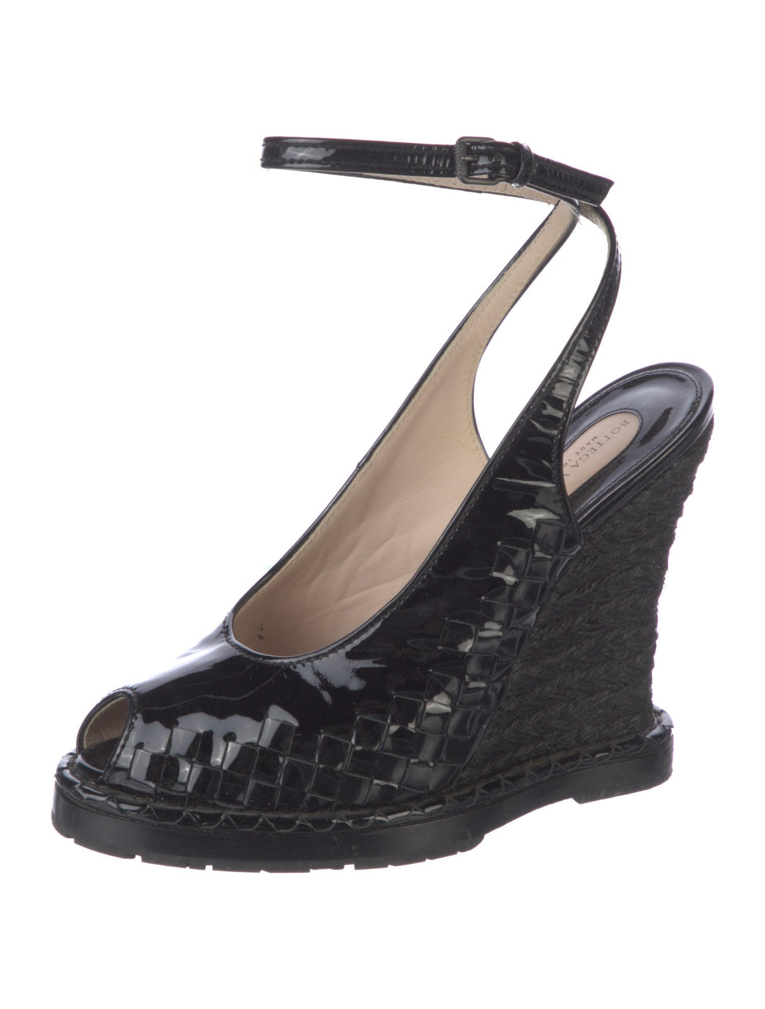 Bottega Veneta Intrecciato Weave Patent Leather Slingback Pumps