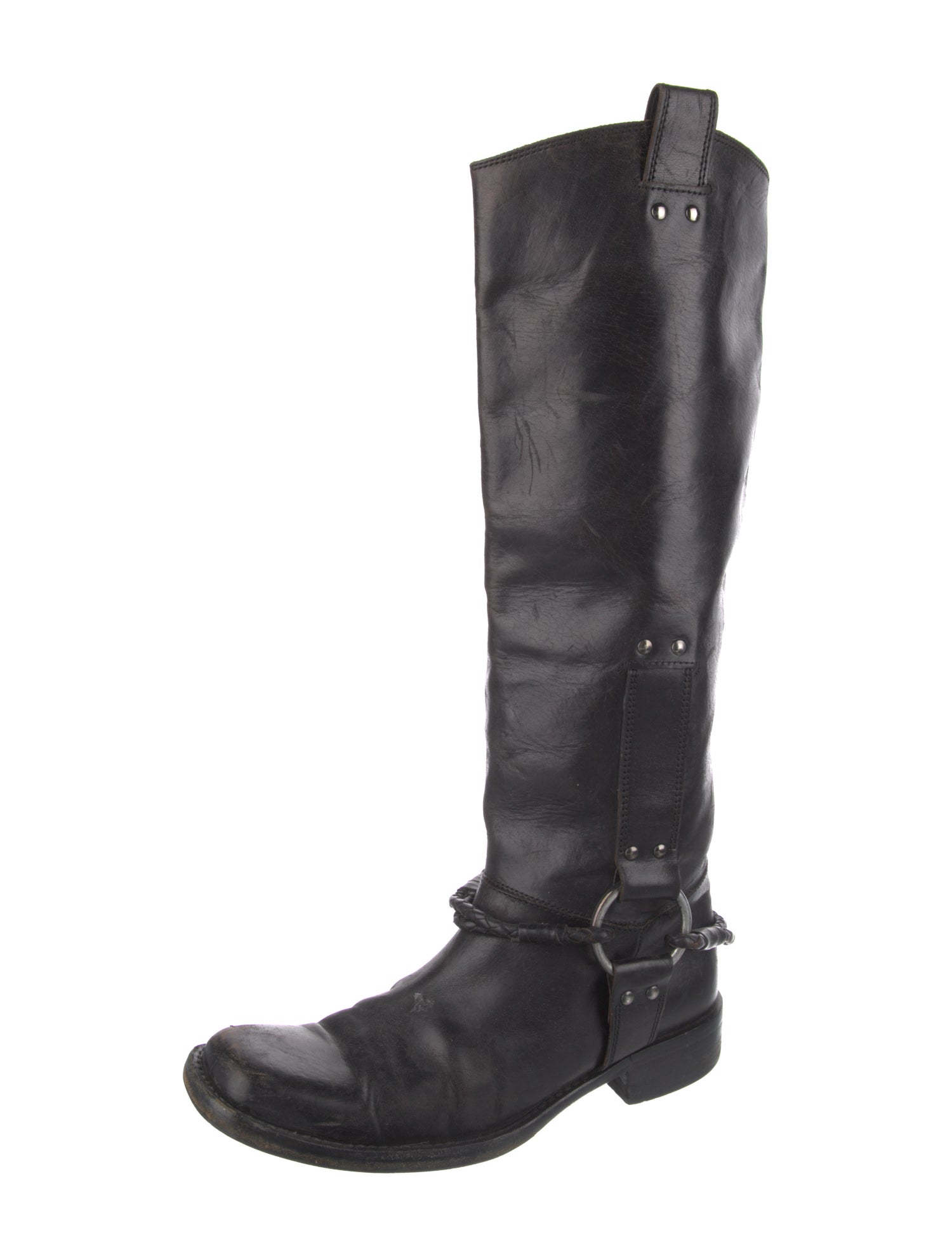 Bottega Veneta Intrecciato Weave Leather Riding Boots