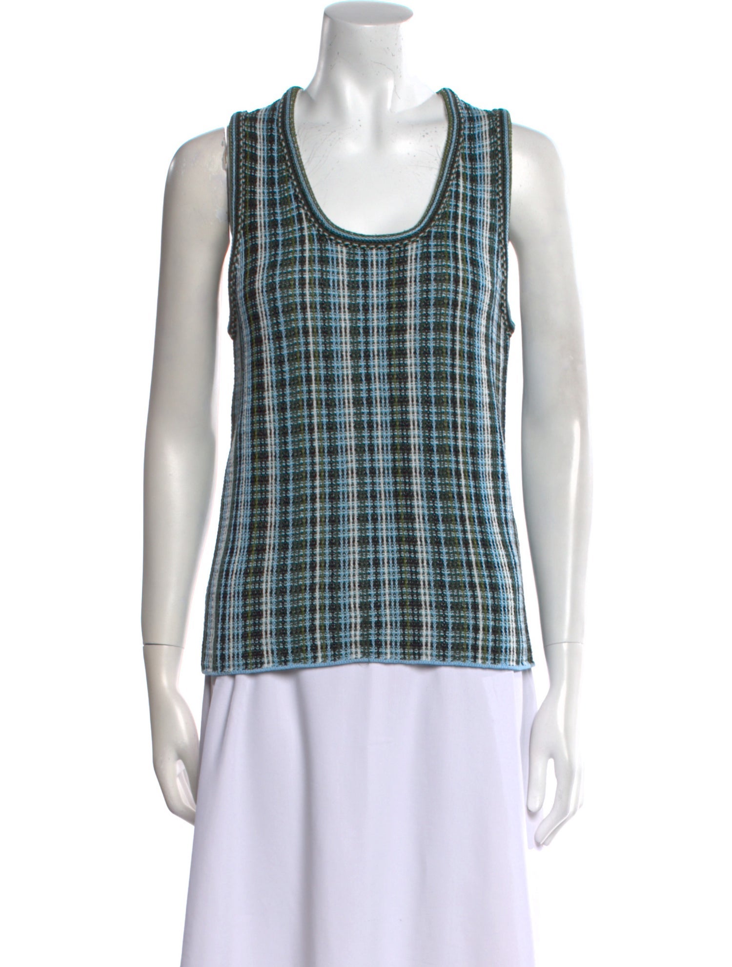 Bottega Veneta Linen Plaid Print Top