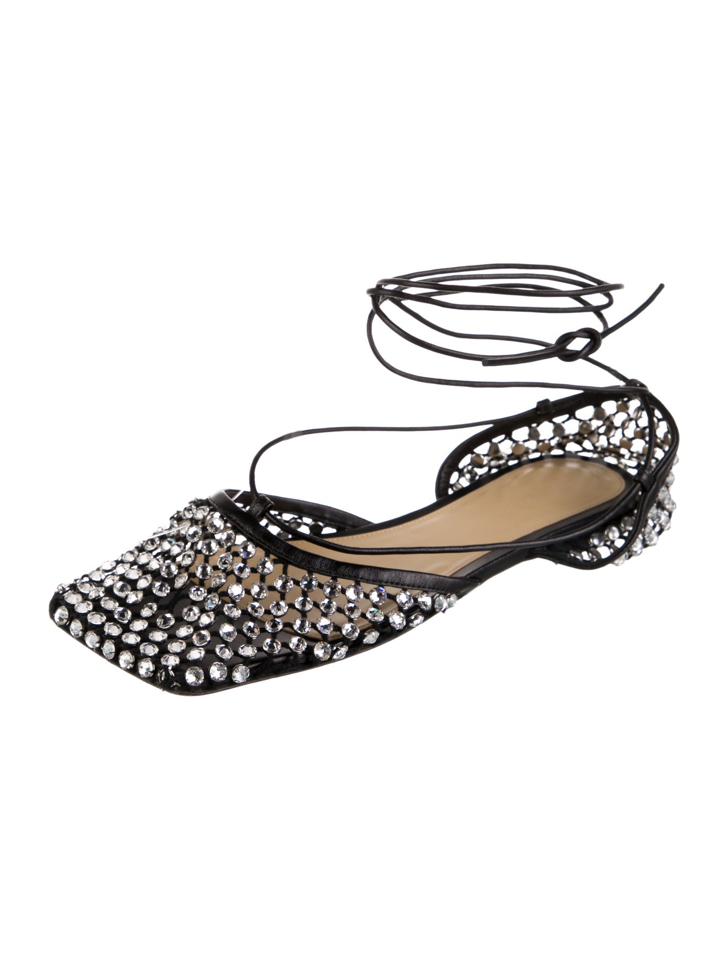 Bottega Veneta Leather Crystal Embellishments Flats