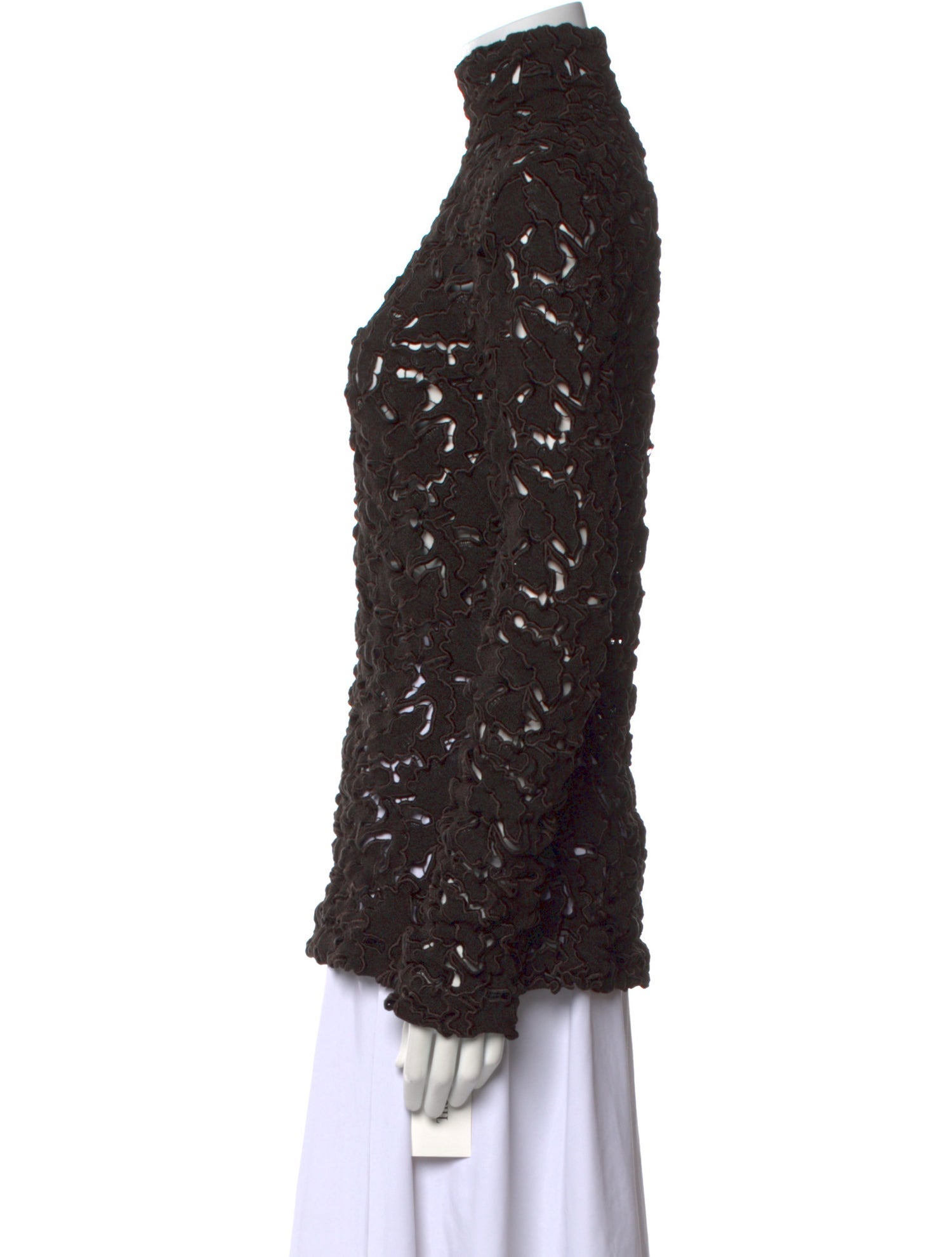 Bottega Veneta Lace Pattern Mock Neck Blouse