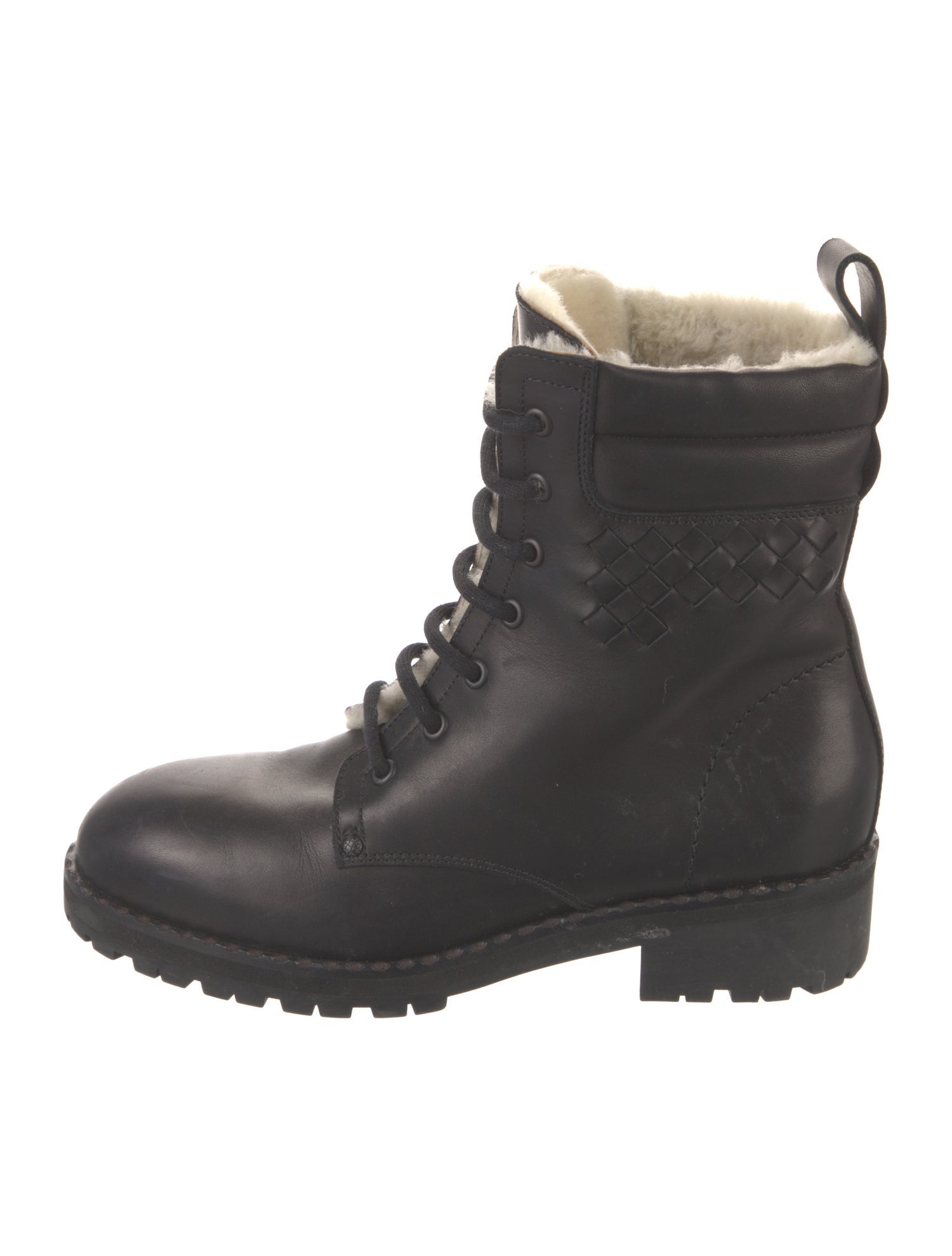 Bottega Veneta Intrecciato Weave Leather Combat Boots