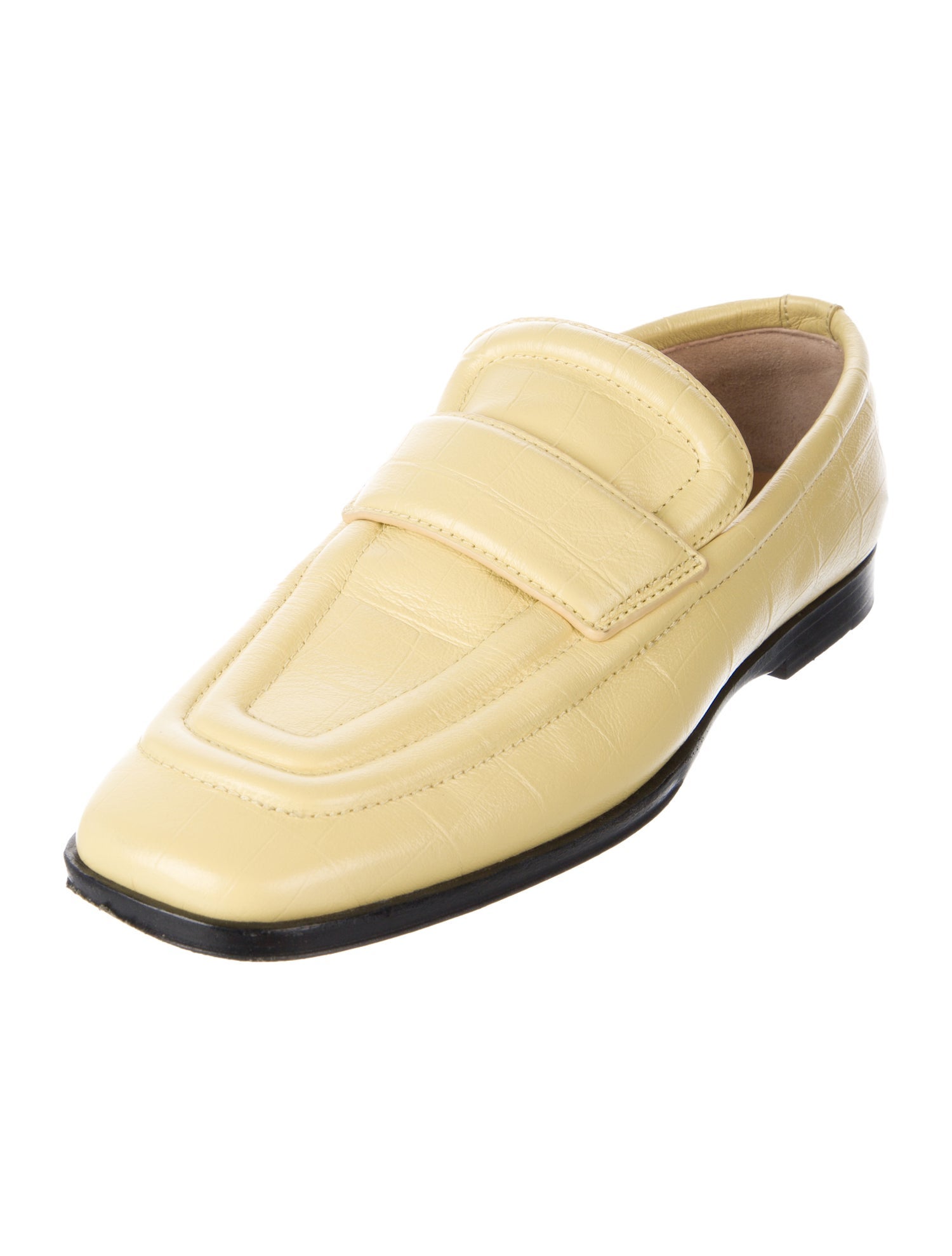 Bottega Veneta Off- white Croc Leather Loafers