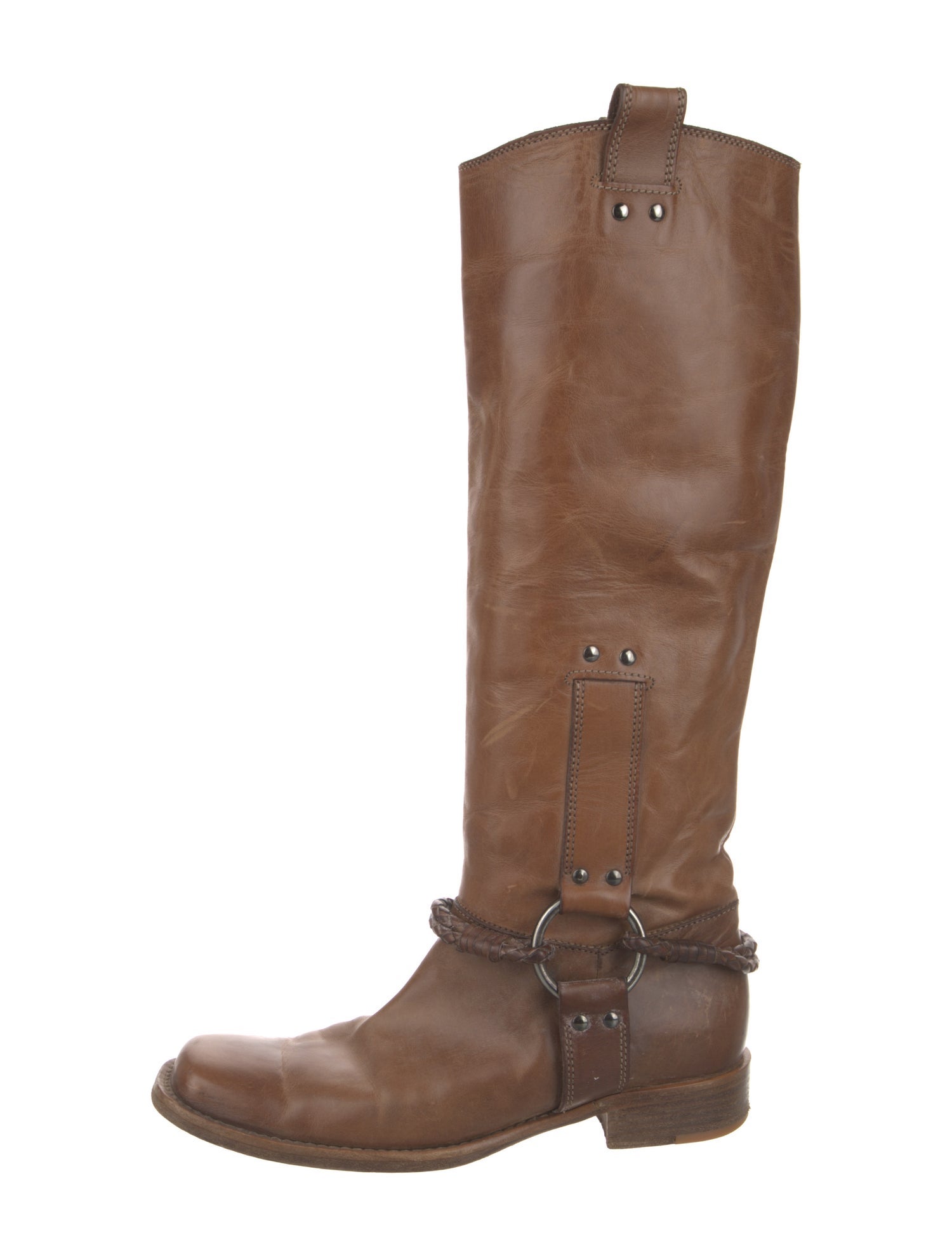 Bottega Veneta Intrecciato Weave Leather Riding Boots