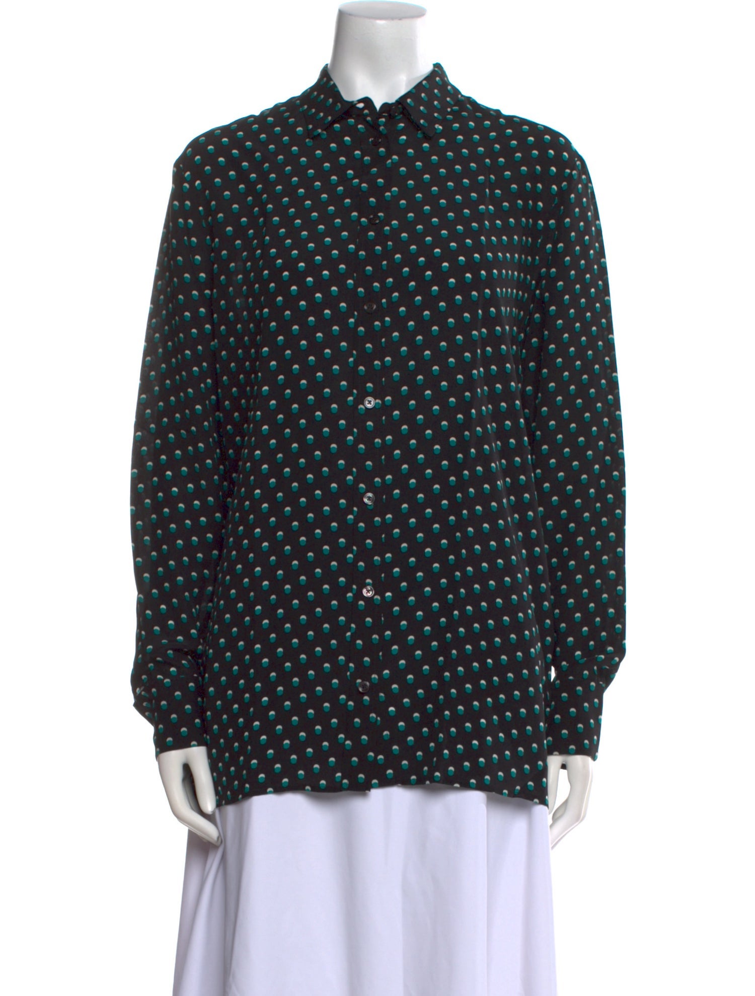 Bottega Veneta Silk Polka Dot Print Button-Up Top