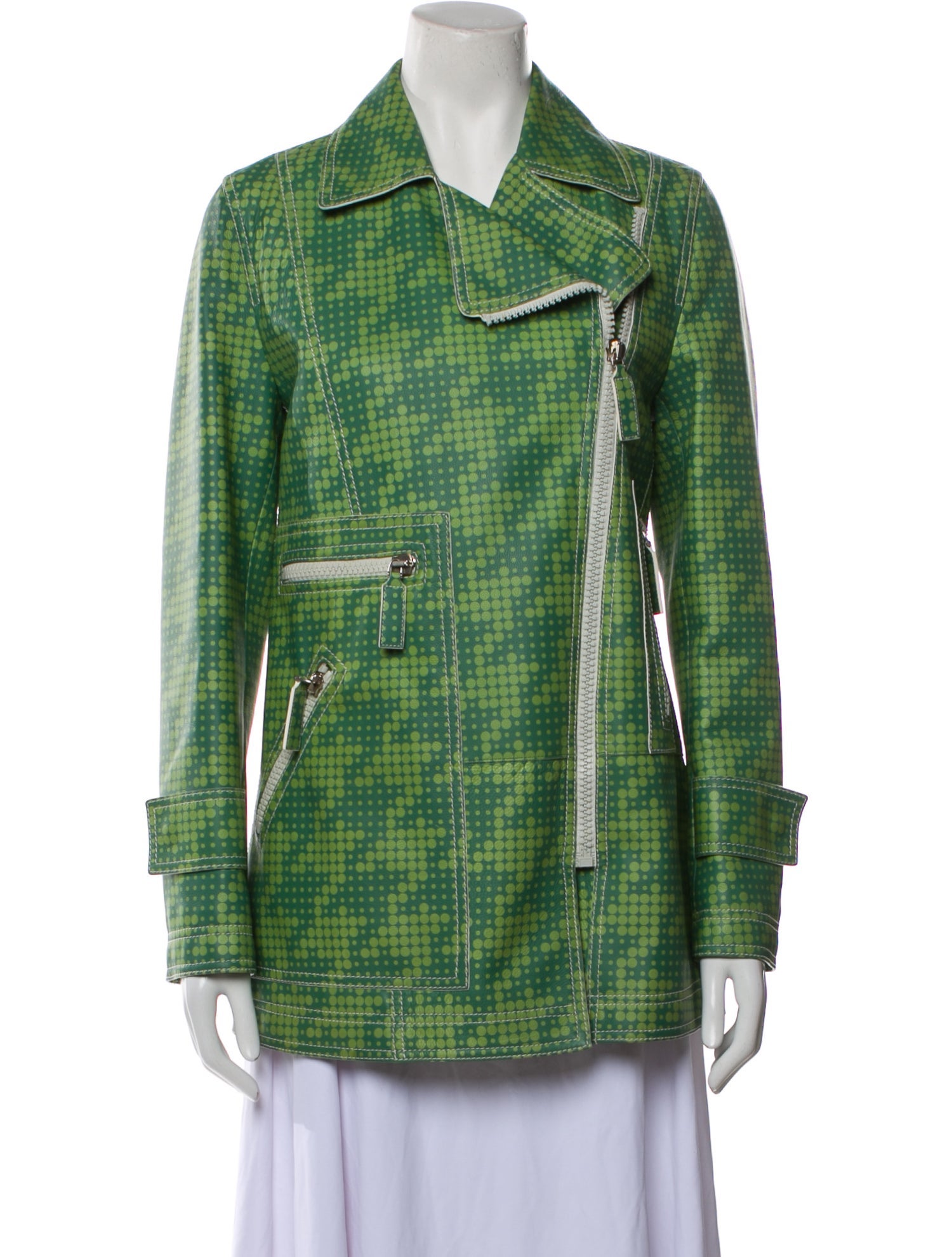 Bottega Veneta Leather Houndstooth Print Biker Jacket