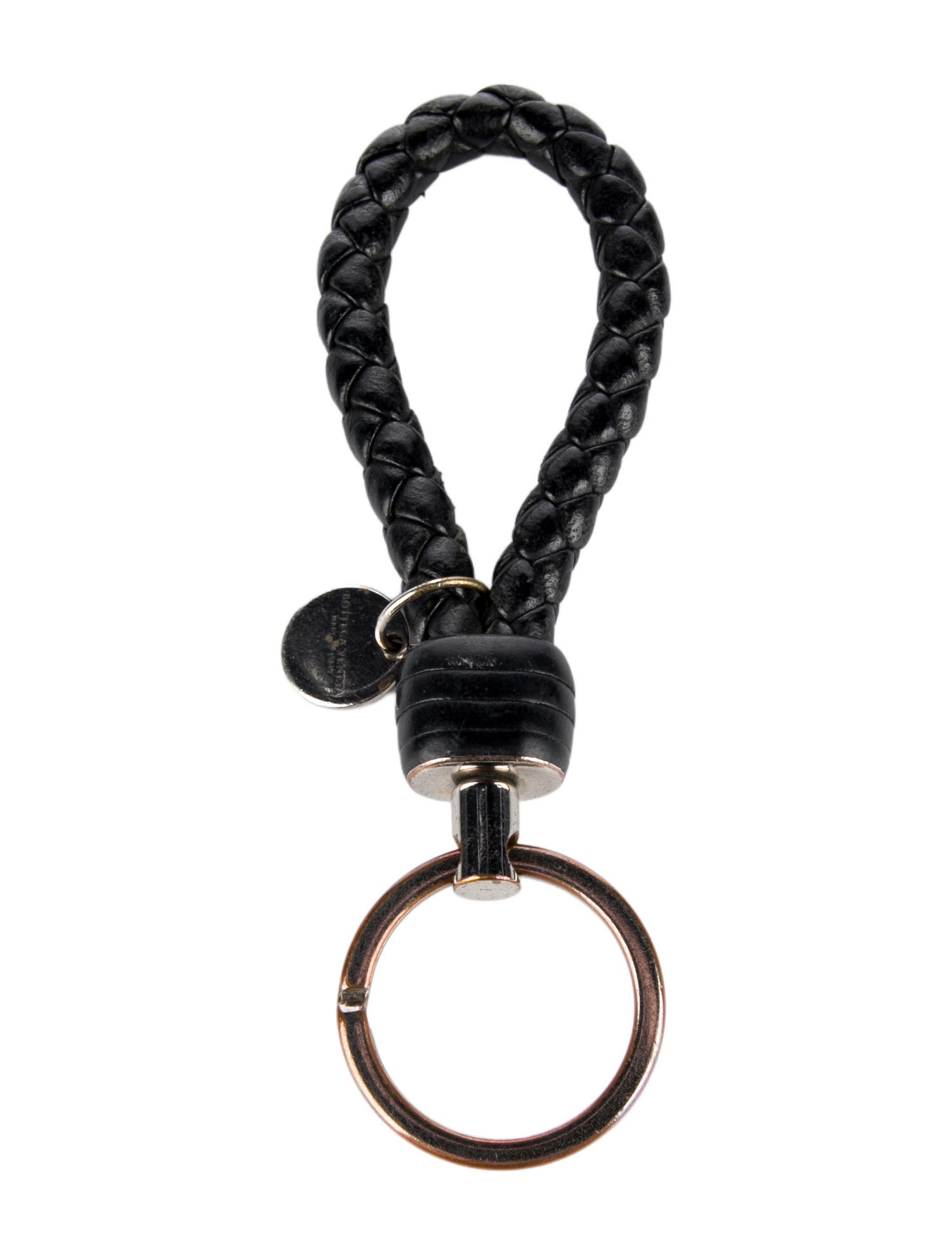 Bottega Veneta Black Leather Intrecciato Weave Keychain