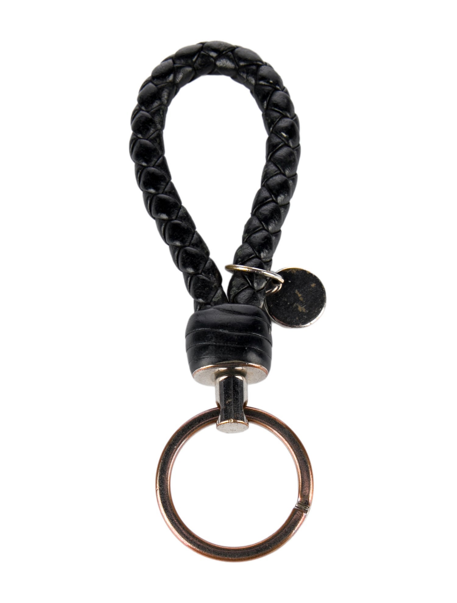 Bottega Veneta Black Leather Intrecciato Weave Keychain