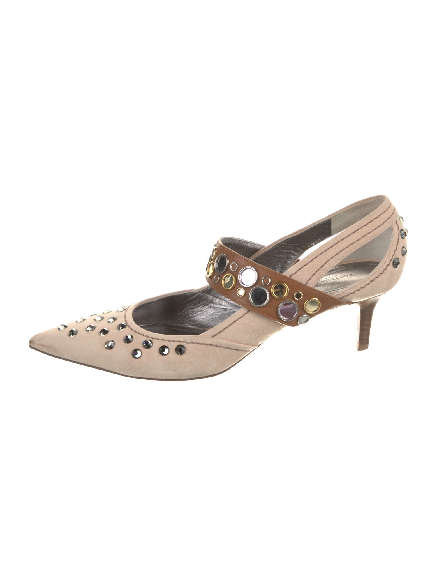 Bottega Veneta Suede Crystal Embellishments Slingback Pumps