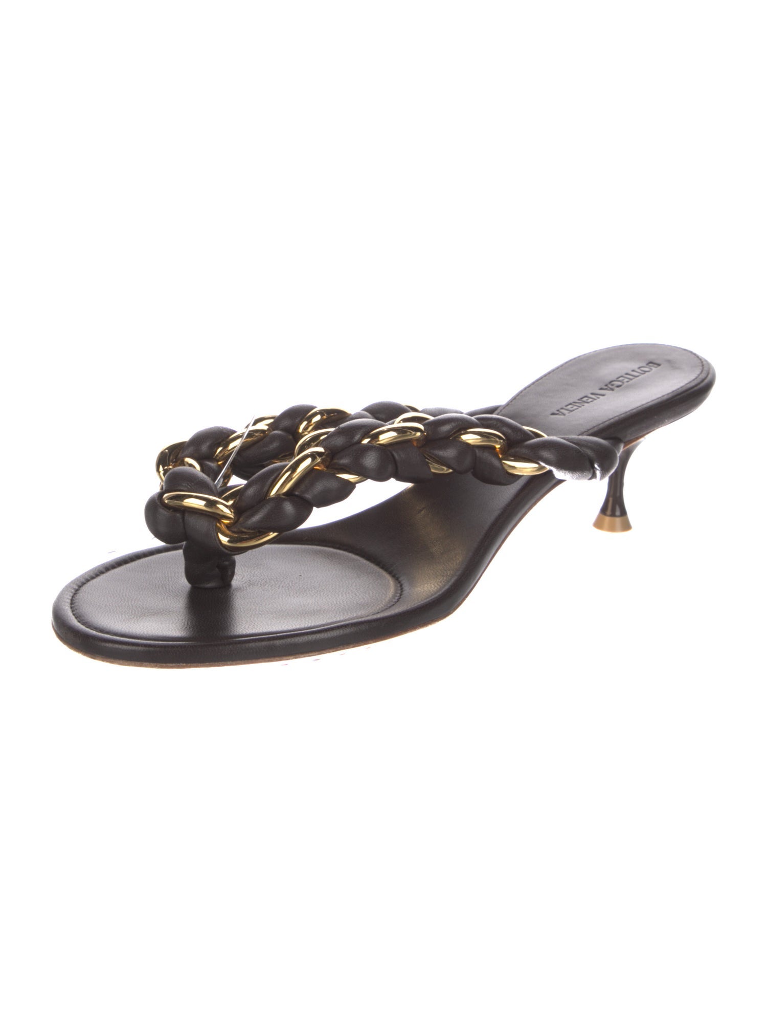 Bottega Veneta Leather Chain-Link Accents Slides