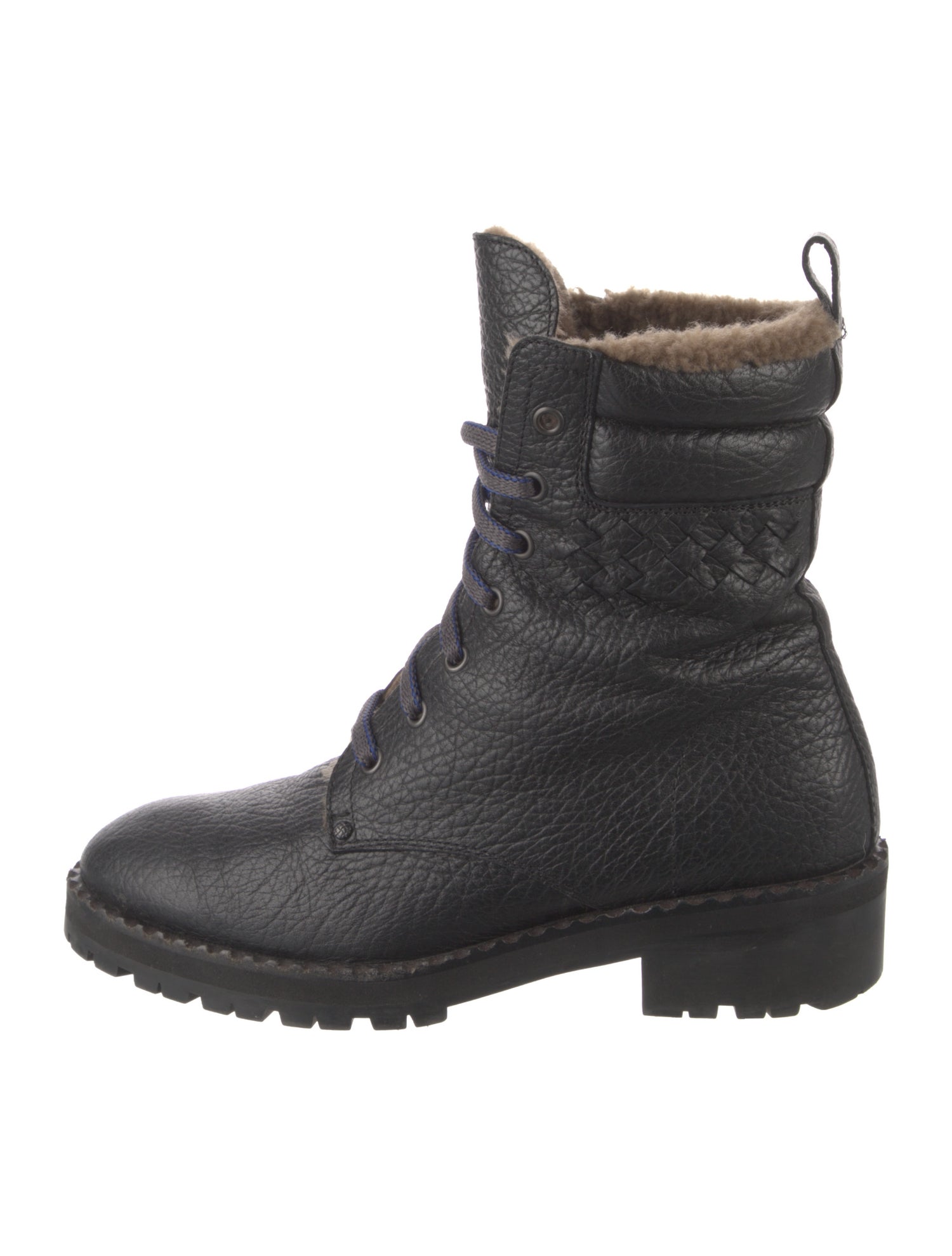 Bottega Veneta Intrecciato Weave Leather Combat Boots