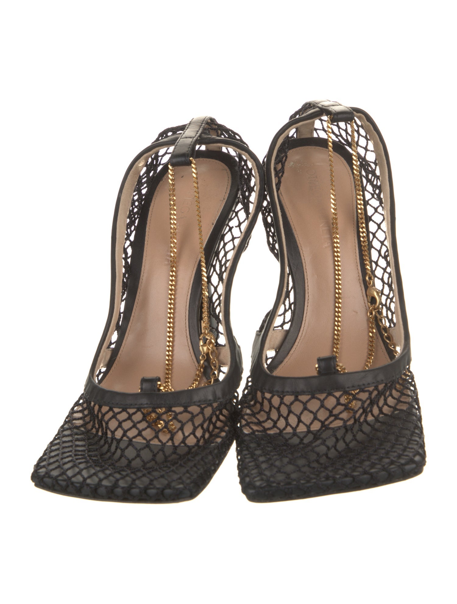 Bottega Veneta Chain-Link Accent Mesh T-Strap Sandals