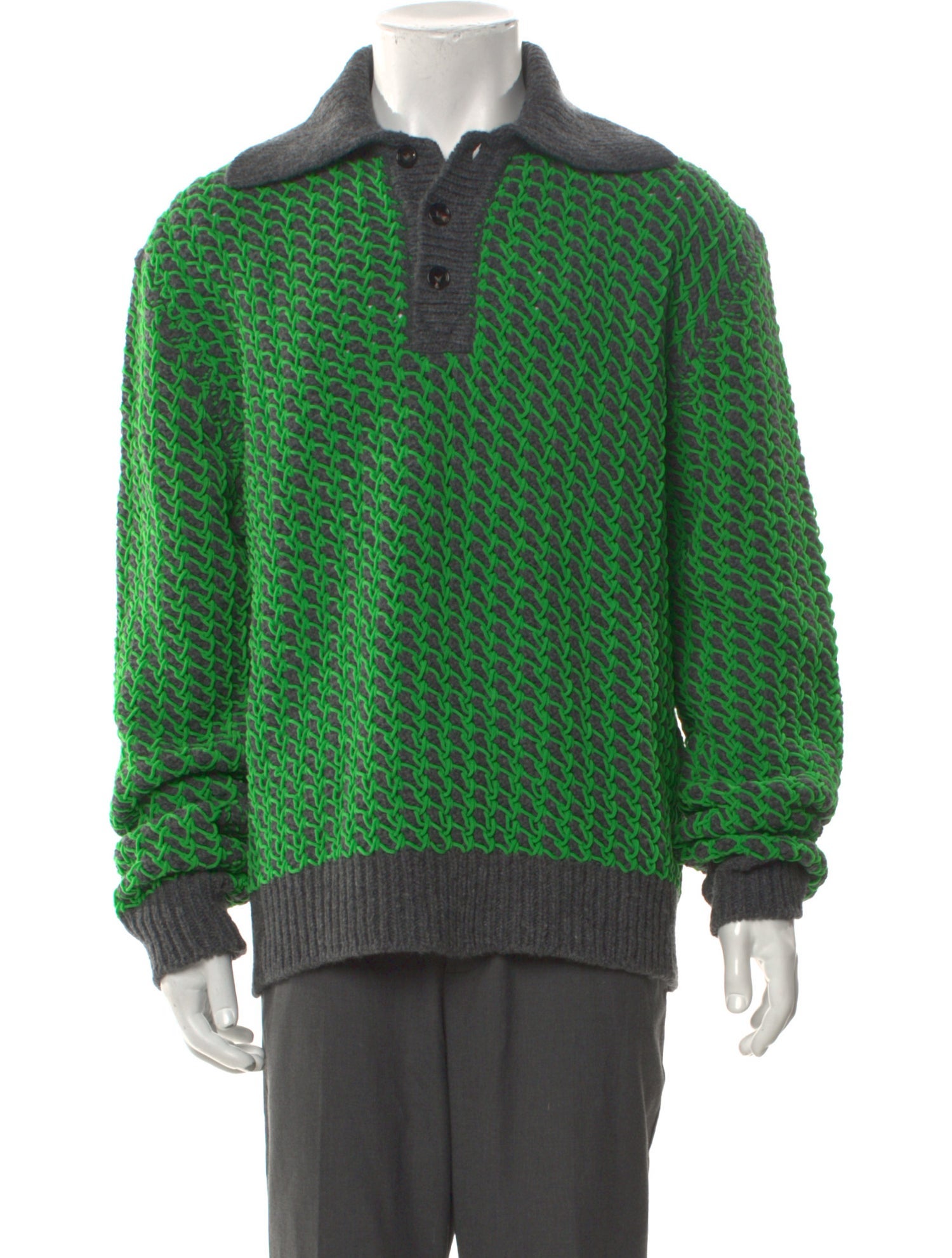 Bottega Veneta Wool Colorblock Pattern Polo Sweater