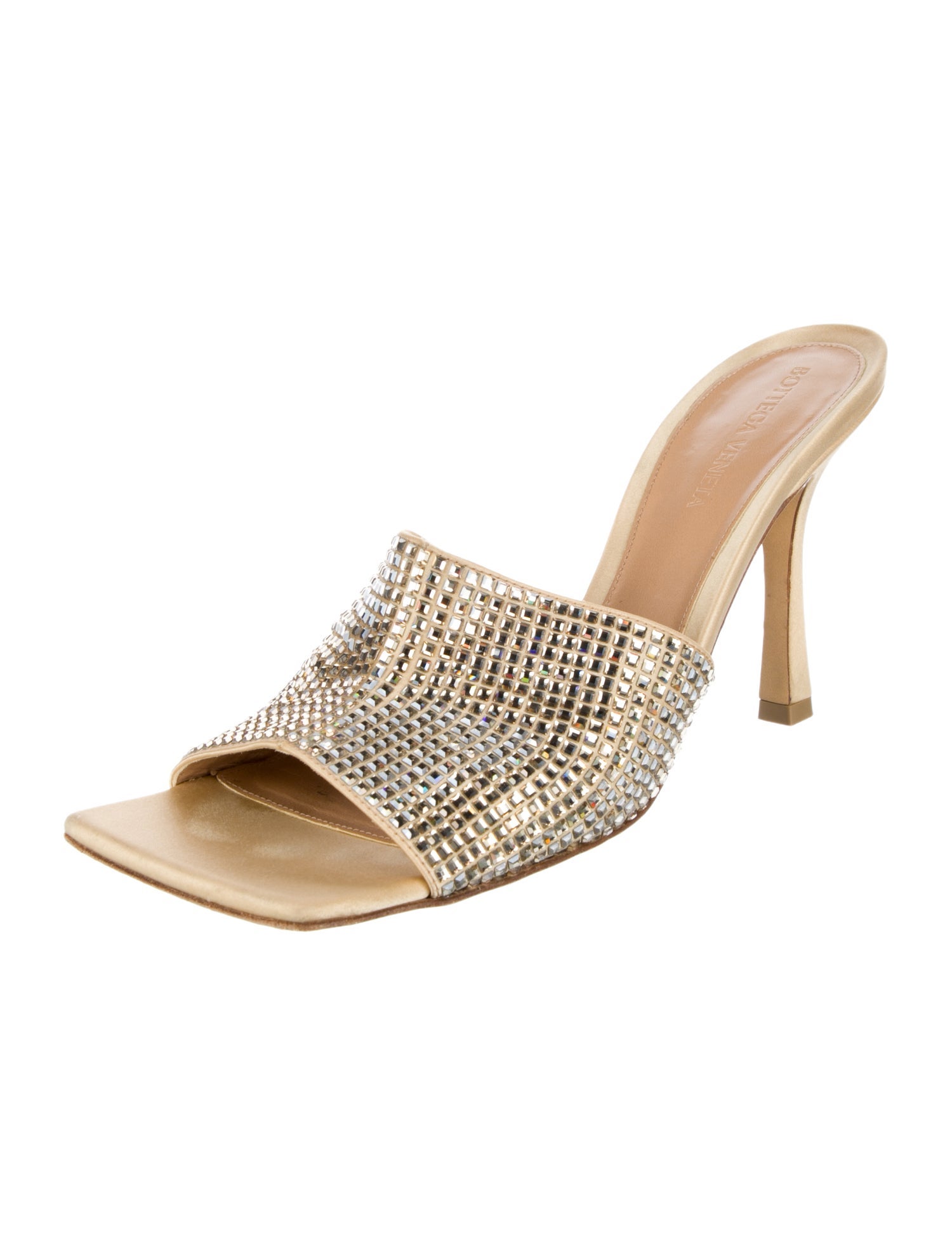 Bottega Veneta Satin Crystal Embellishments Slides