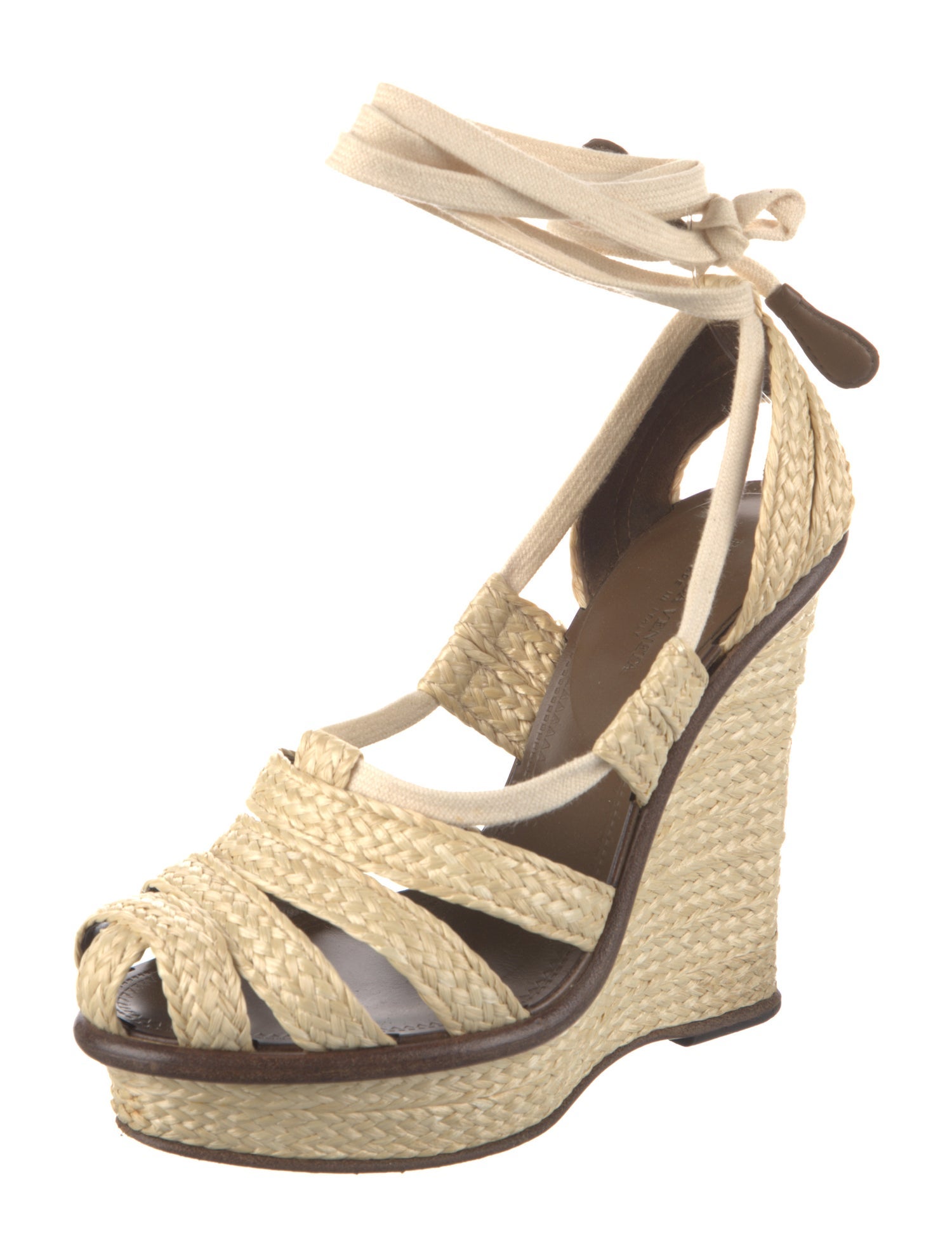 Bottega Veneta Raffia Leather Trim Embellishment Espadrilles