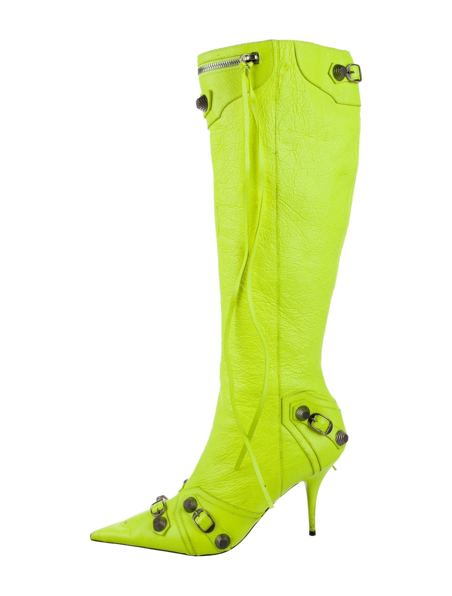 Balenciaga Leather Studded Accents Lace-Up Boots