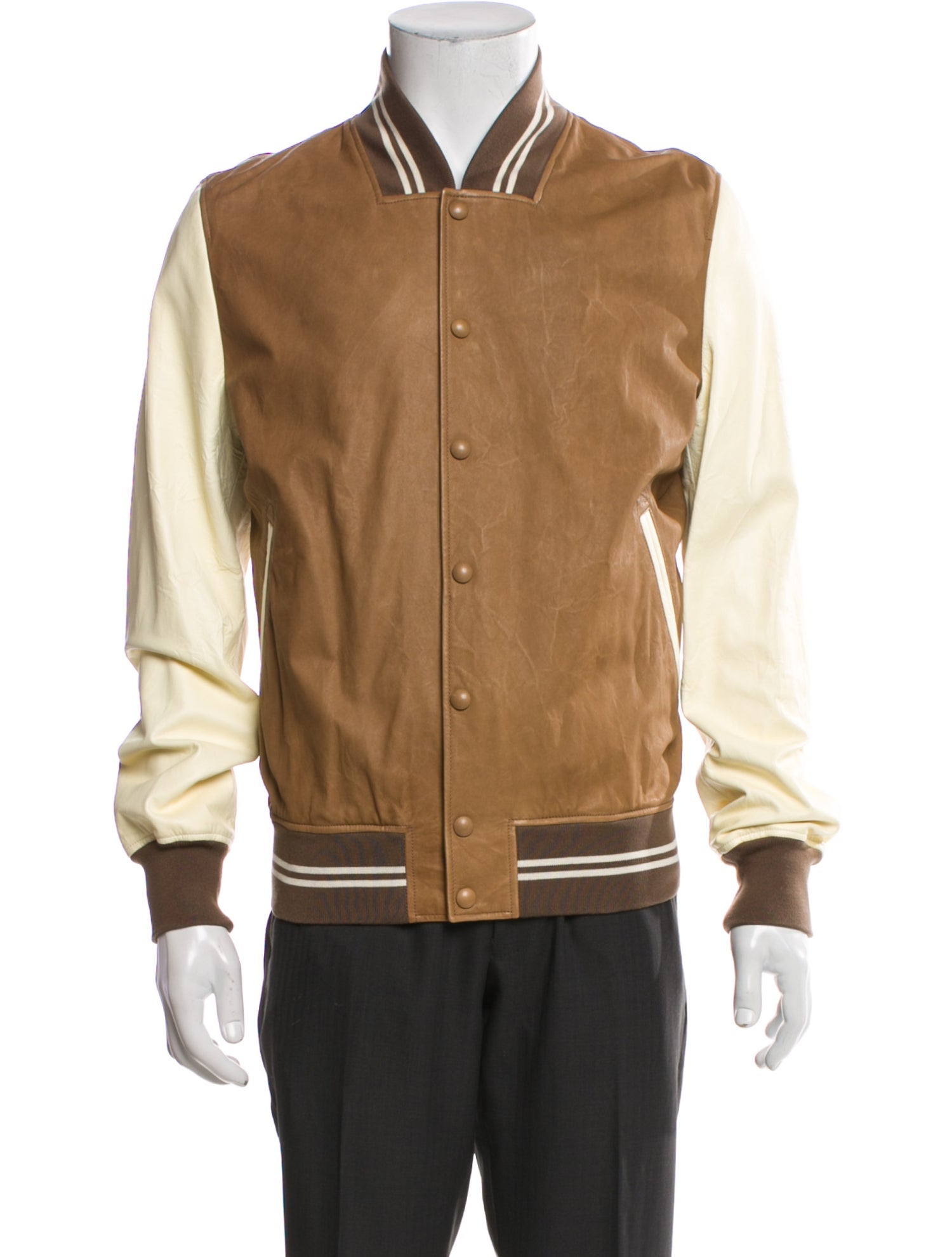 Bottega Veneta Leather Striped Bomber Jacket