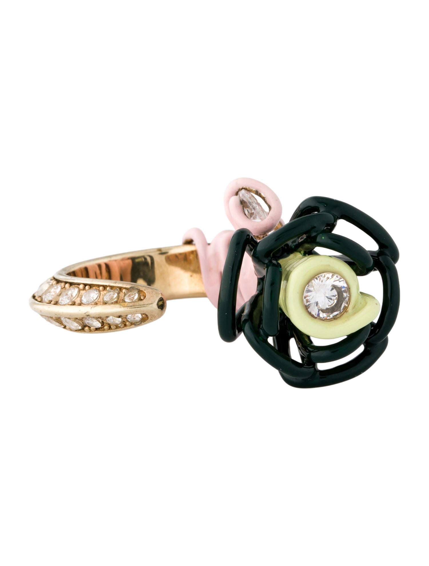 Bottega Veneta Enamel & Crystal Flower Cocktail Ring