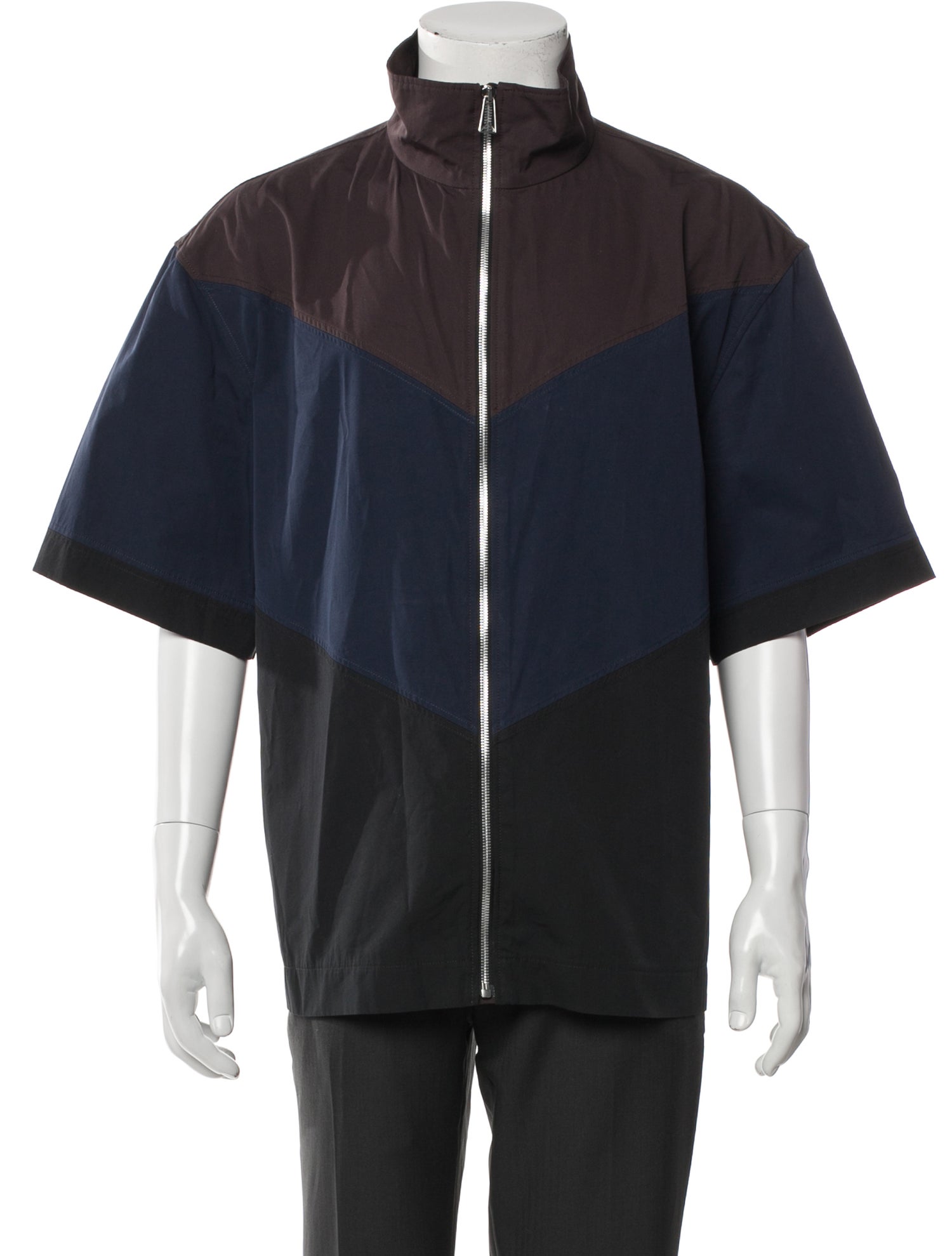 Bottega Veneta Colorblock Pattern Three-Quarter Sleeve Shirt