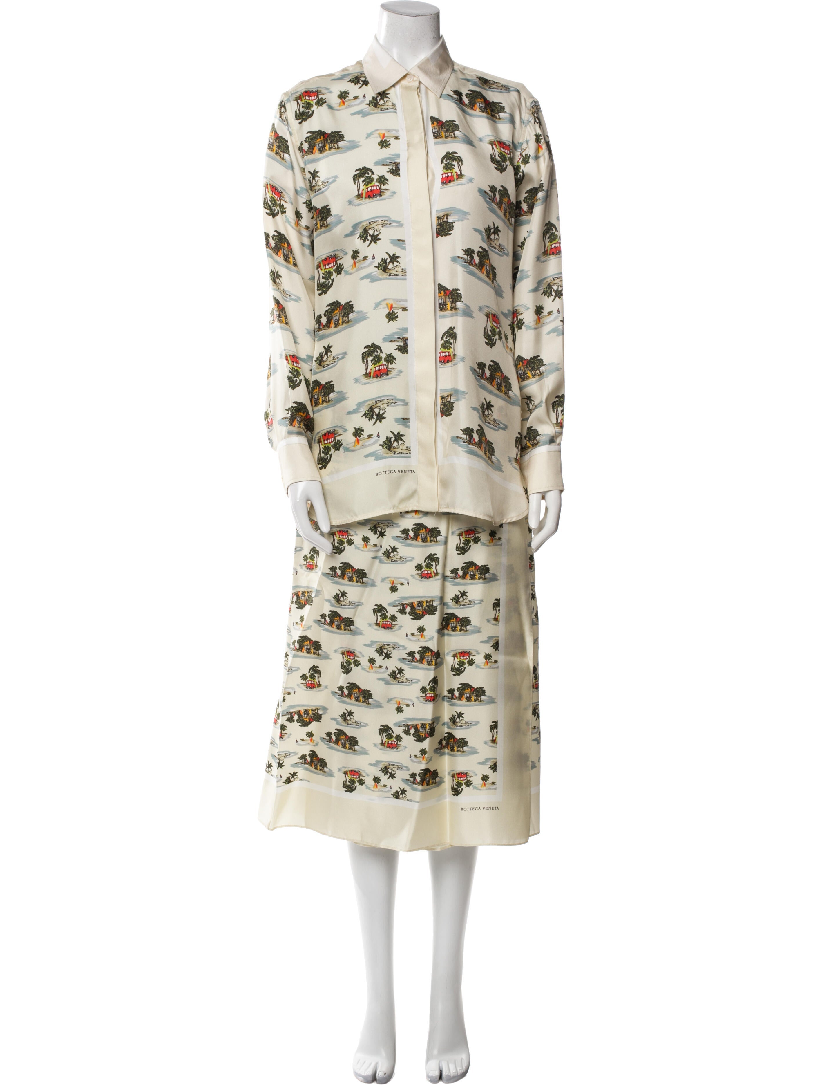 Bottega Veneta Silk Printed Skirt Set