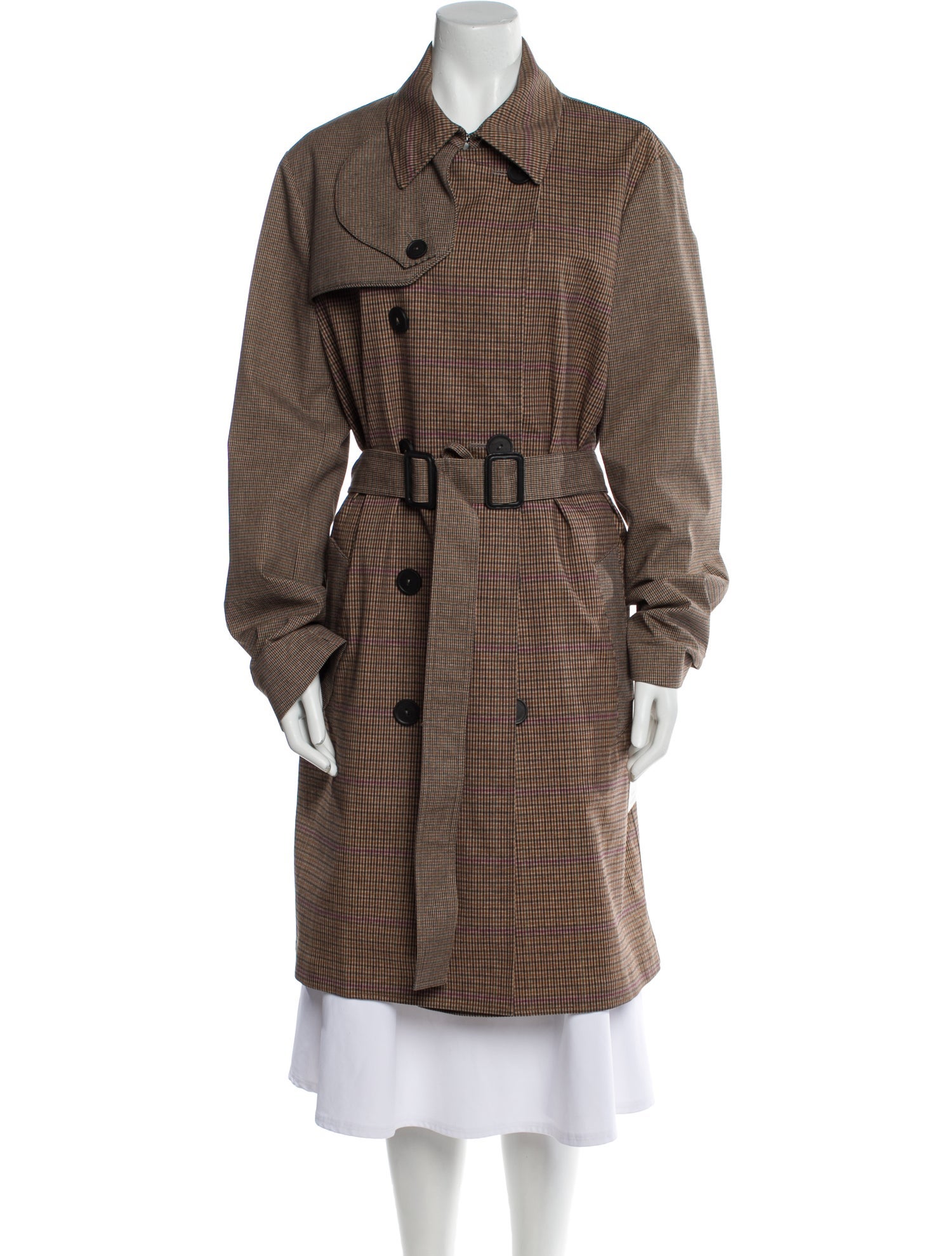 Bottega Veneta Plaid Print Trench Coat