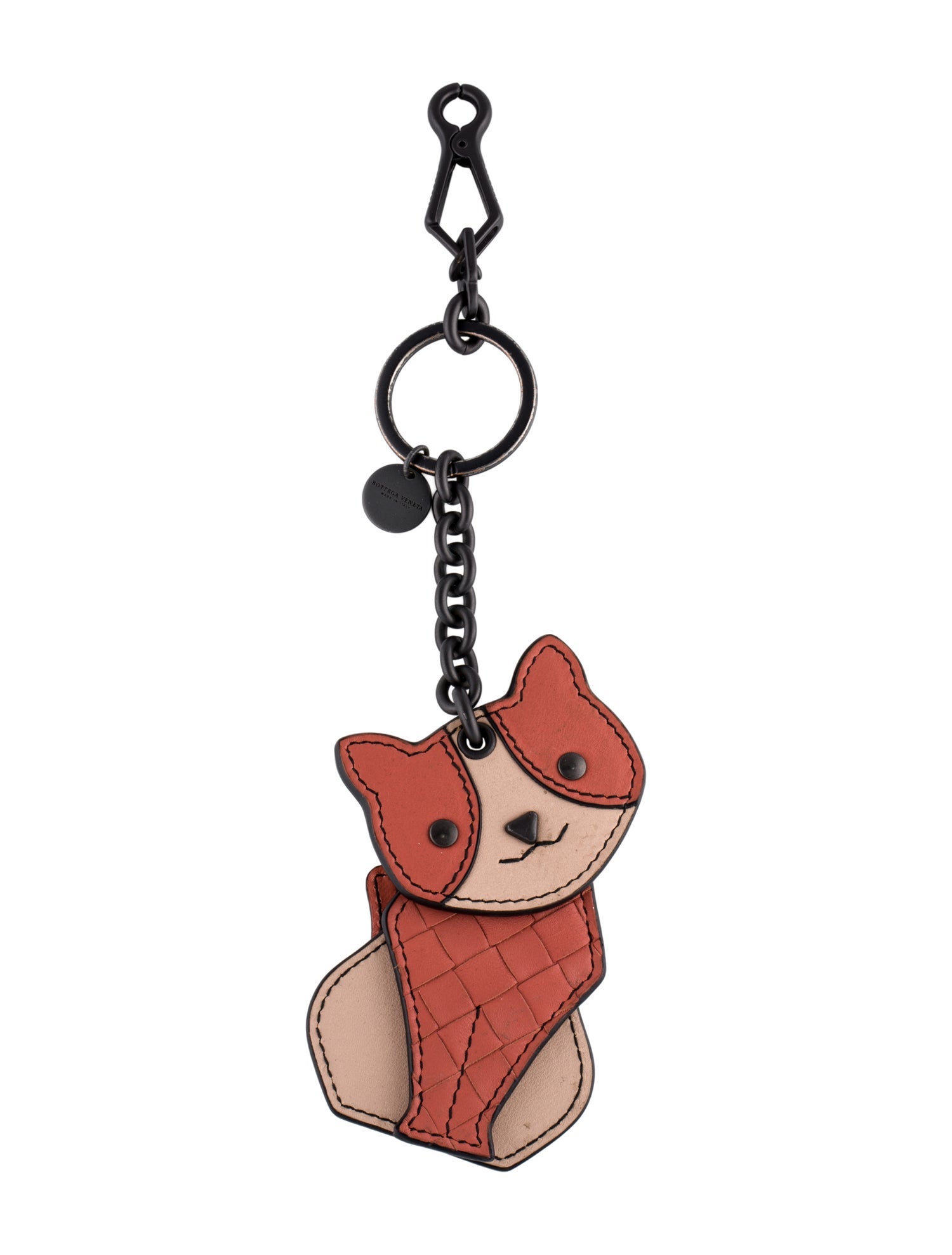 Bottega Veneta Pattern Print Cat Leather Keychain