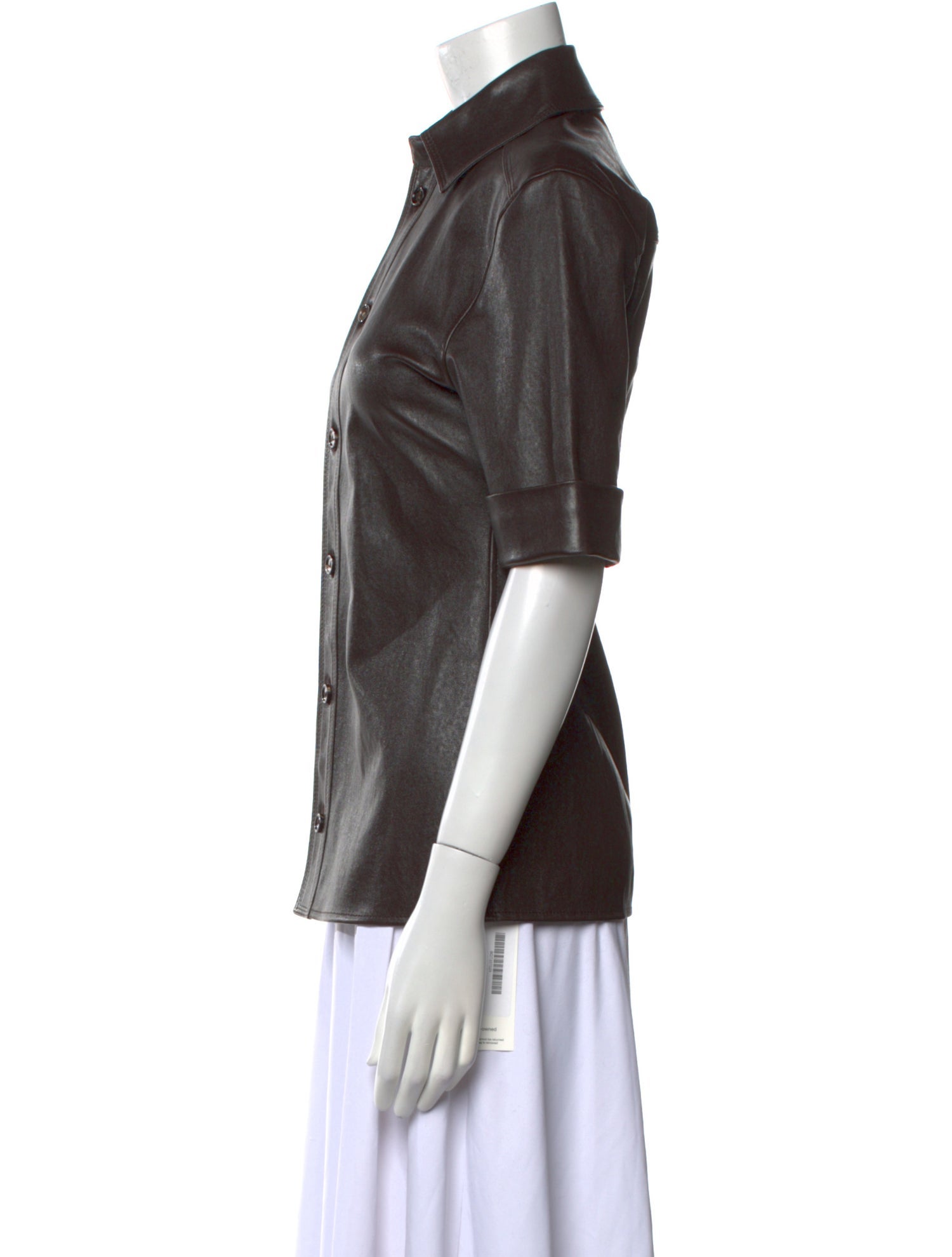 Bottega Veneta Leather Short Sleeve Button-Up Top