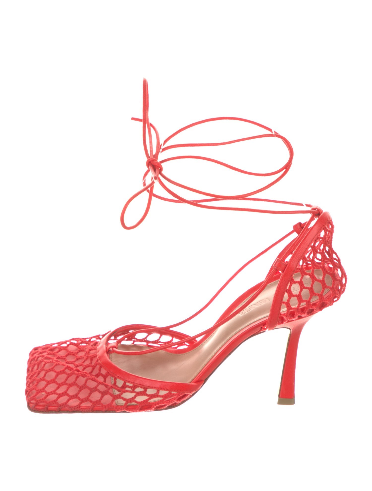 Bottega Veneta Mesh Leather Trim Embellishment T-Strap Pumps