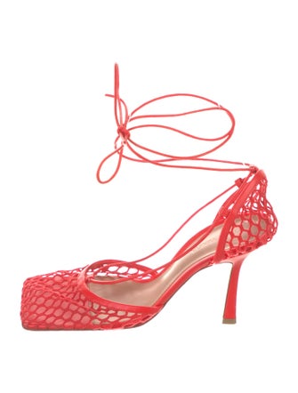 Bottega Veneta Mesh Leather Trim Embellishment T-Strap Pumps