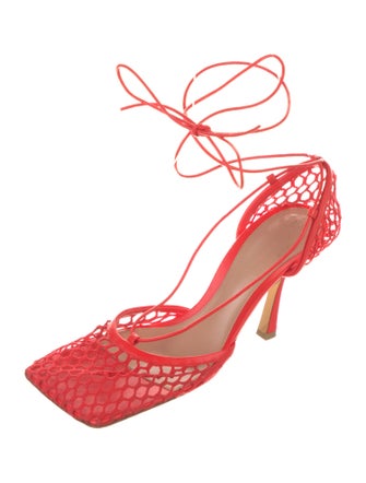 Bottega Veneta Mesh Leather Trim Embellishment T-Strap Pumps