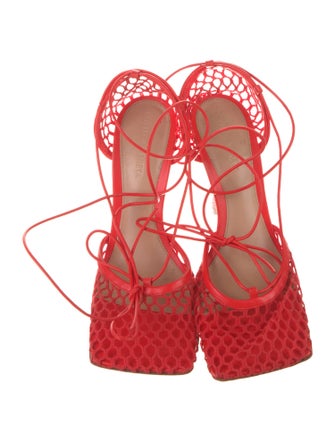 Bottega Veneta Mesh Leather Trim Embellishment T-Strap Pumps