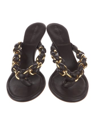 Bottega Veneta Leather Chain-Link Accents Slides