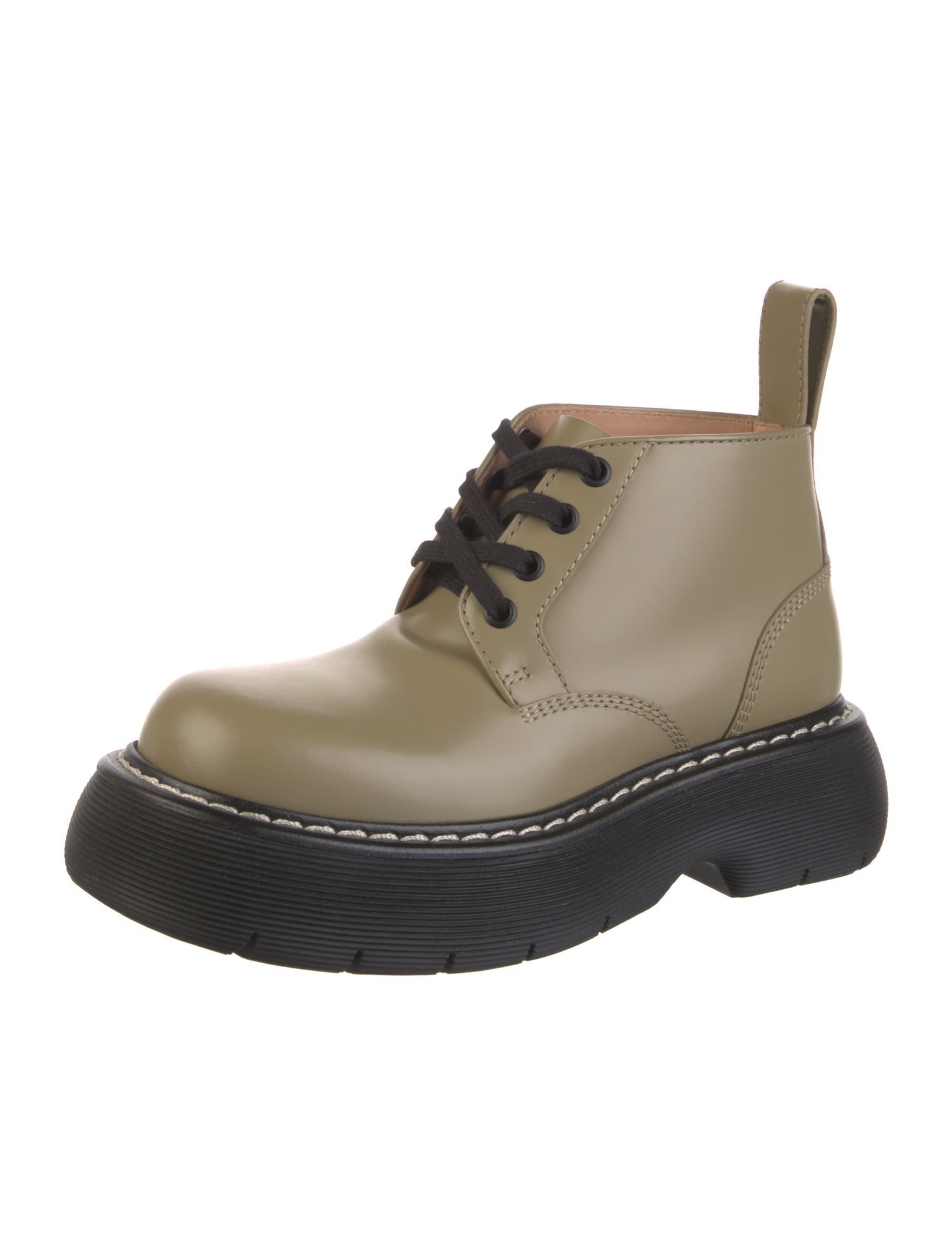 Bottega Veneta Leather Colorblock Pattern Combat Boots